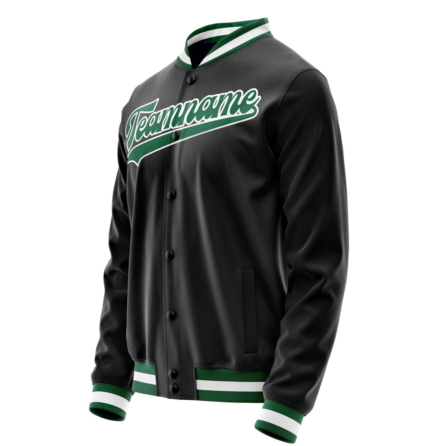 Custom Black Kelly-Green Solid Color Varsity Letterman Jacket JA02240617XF017