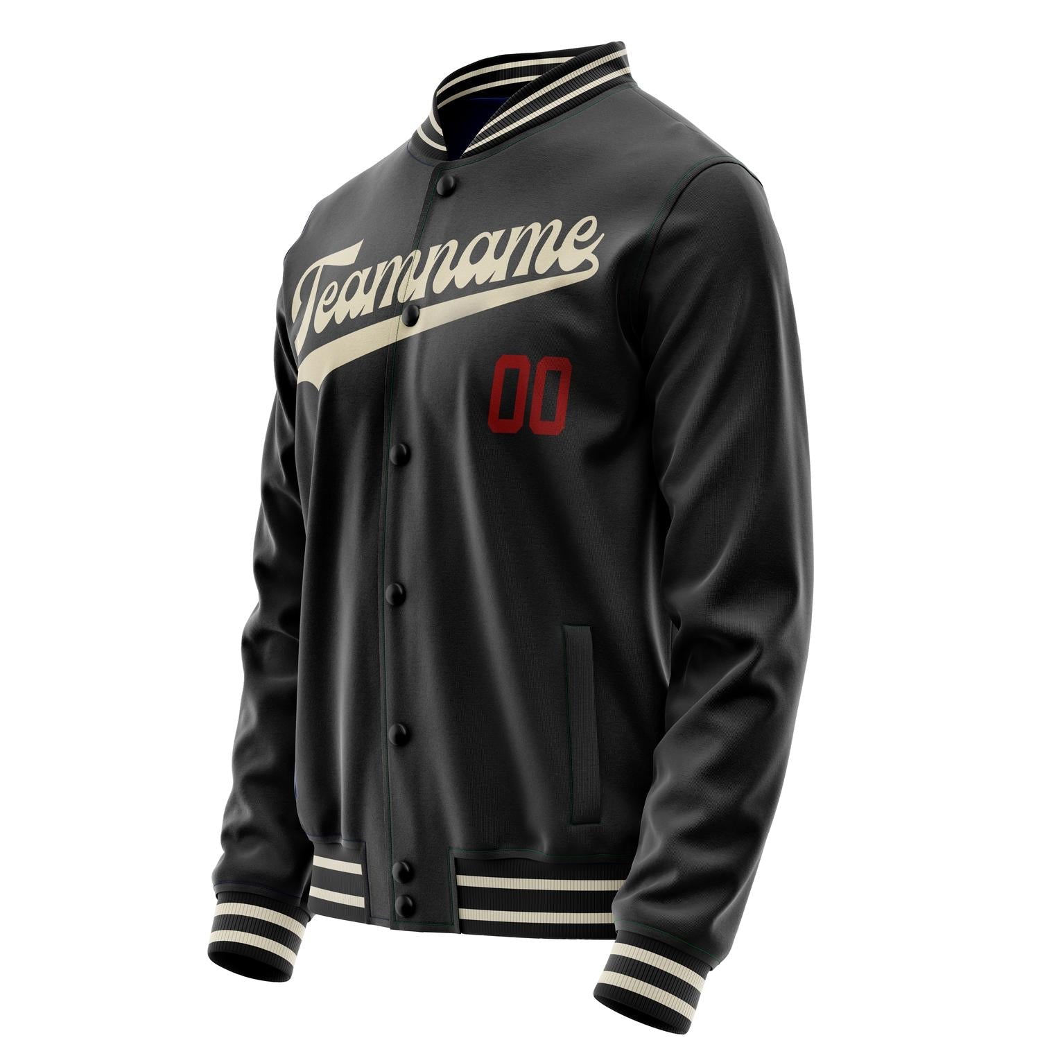 Custom Black Cream Solid Color Varsity Letterman Jacket JA02240617XF019
