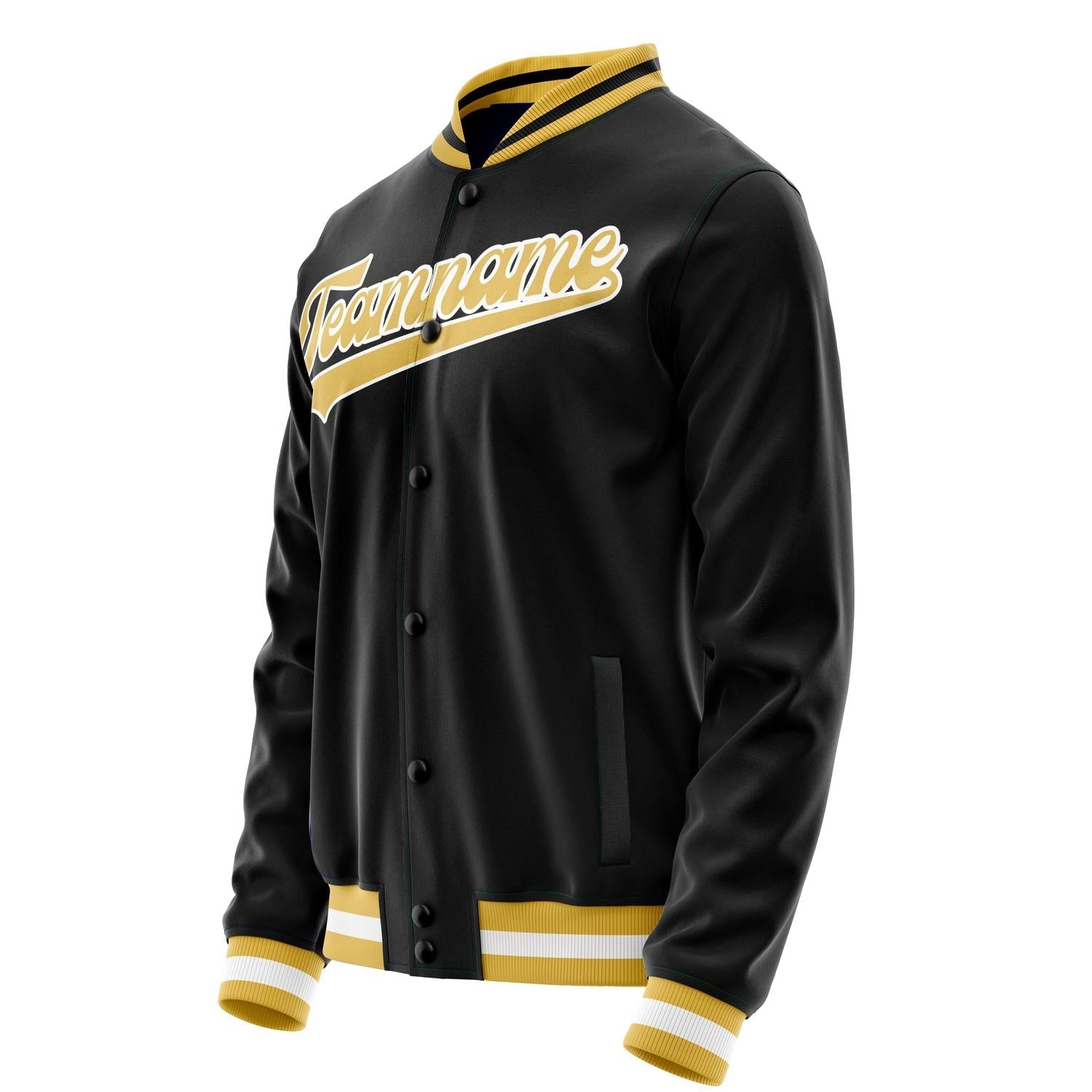 Custom Black Gold Solid Color Varsity Letterman Jacket JA02240617XF020