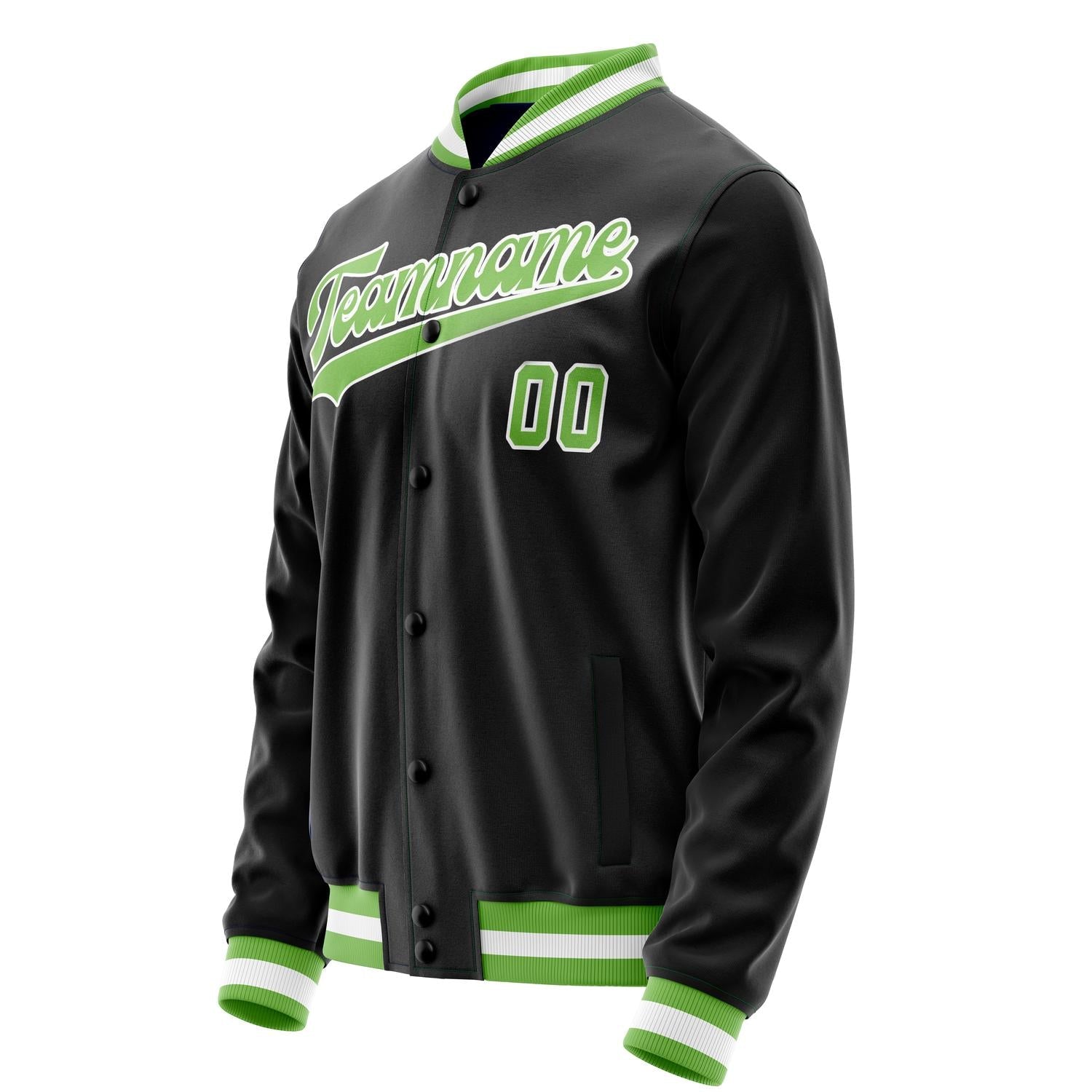 Custom Black Neon-Green Solid Color Varsity Letterman Jacket JA02240617XF021