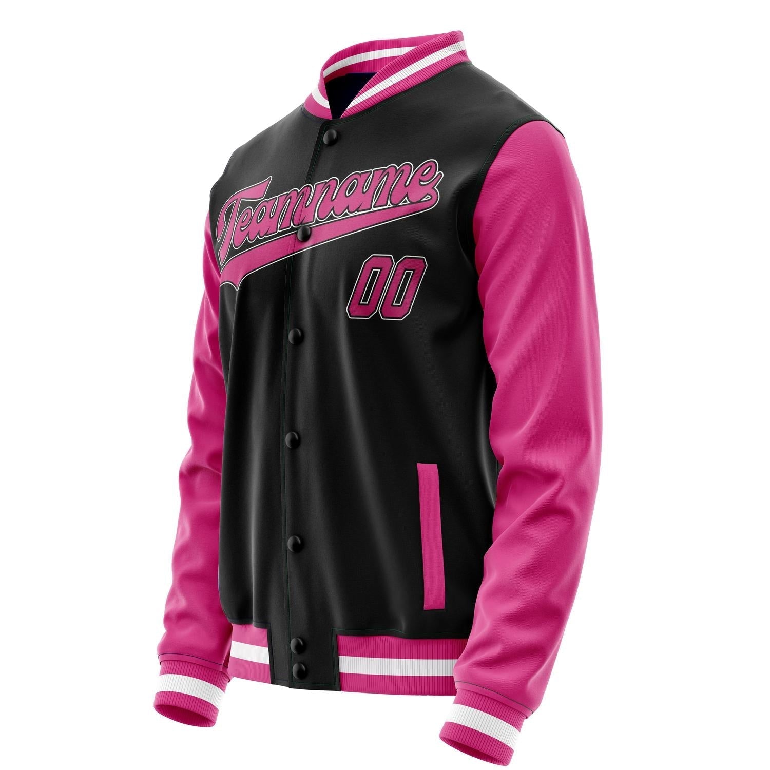 Custom Black Pink Solid Color Varsity Letterman Jacket JA02240617XF023