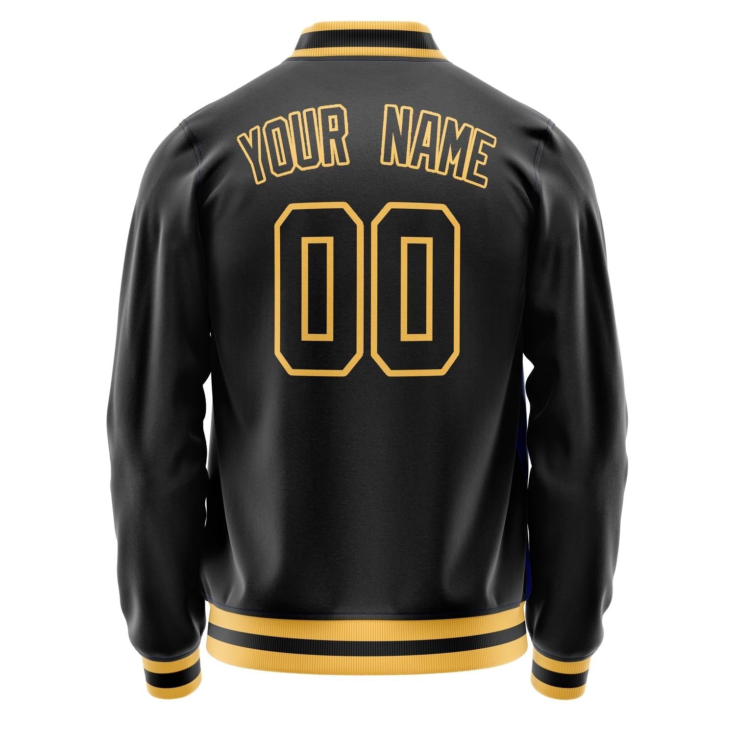 Custom Black Gold Solid Color Varsity Letterman Jacket JA02240617XF025