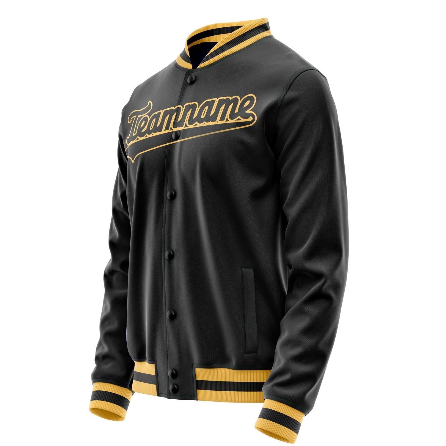 Custom Black Gold Solid Color Varsity Letterman Jacket JA02240617XF025