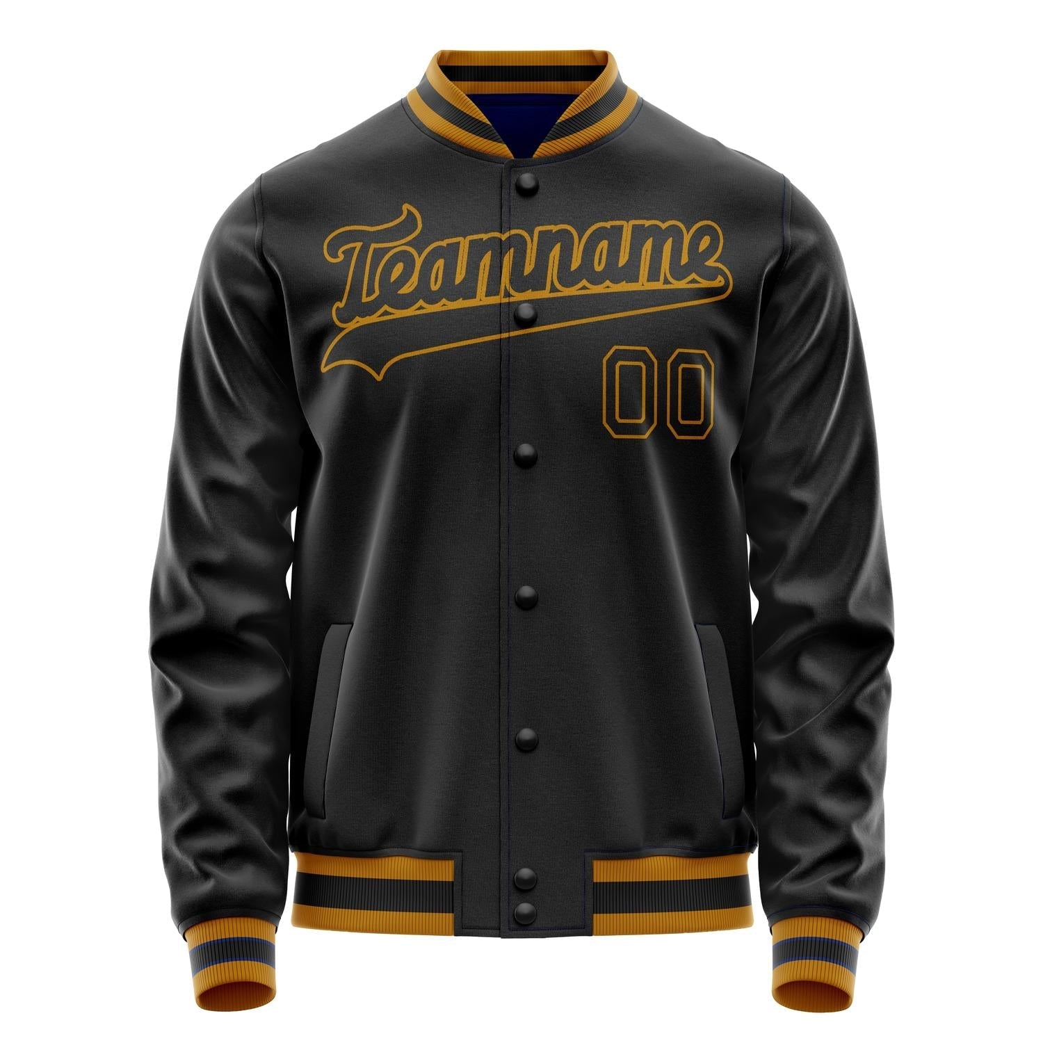 Custom Black Old-Gold Solid Color Varsity Letterman Jacket JA02240617XF027