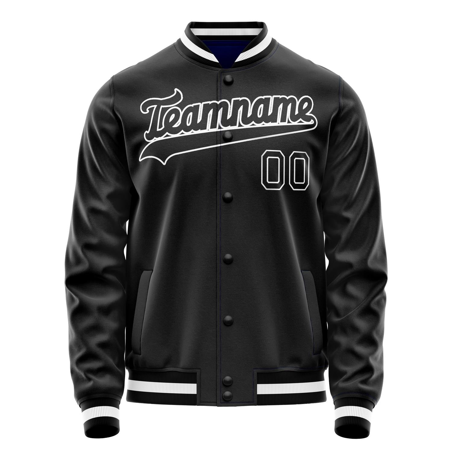 Custom Black White Solid Color Varsity Letterman Jacket JA02240617XF028