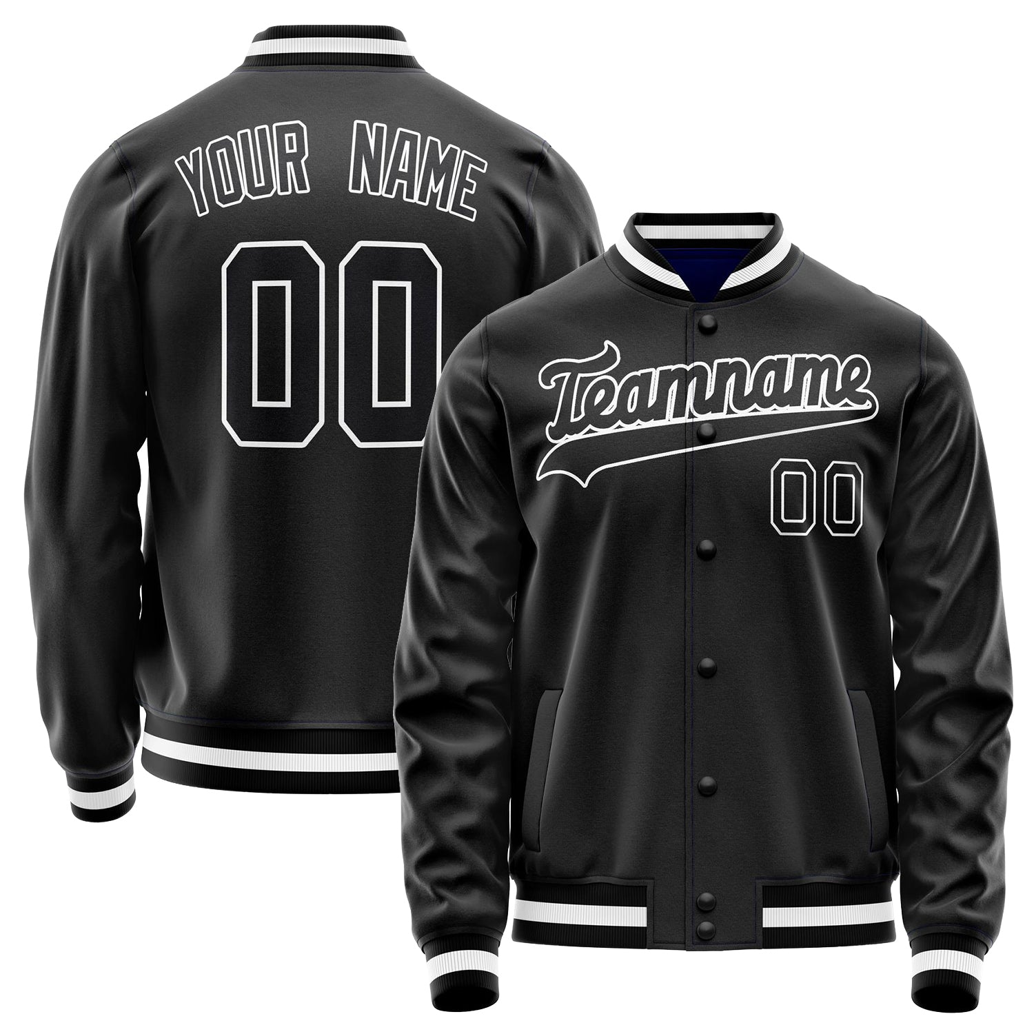 Custom Black White Solid Color Varsity Letterman Jacket JA02240617XF028