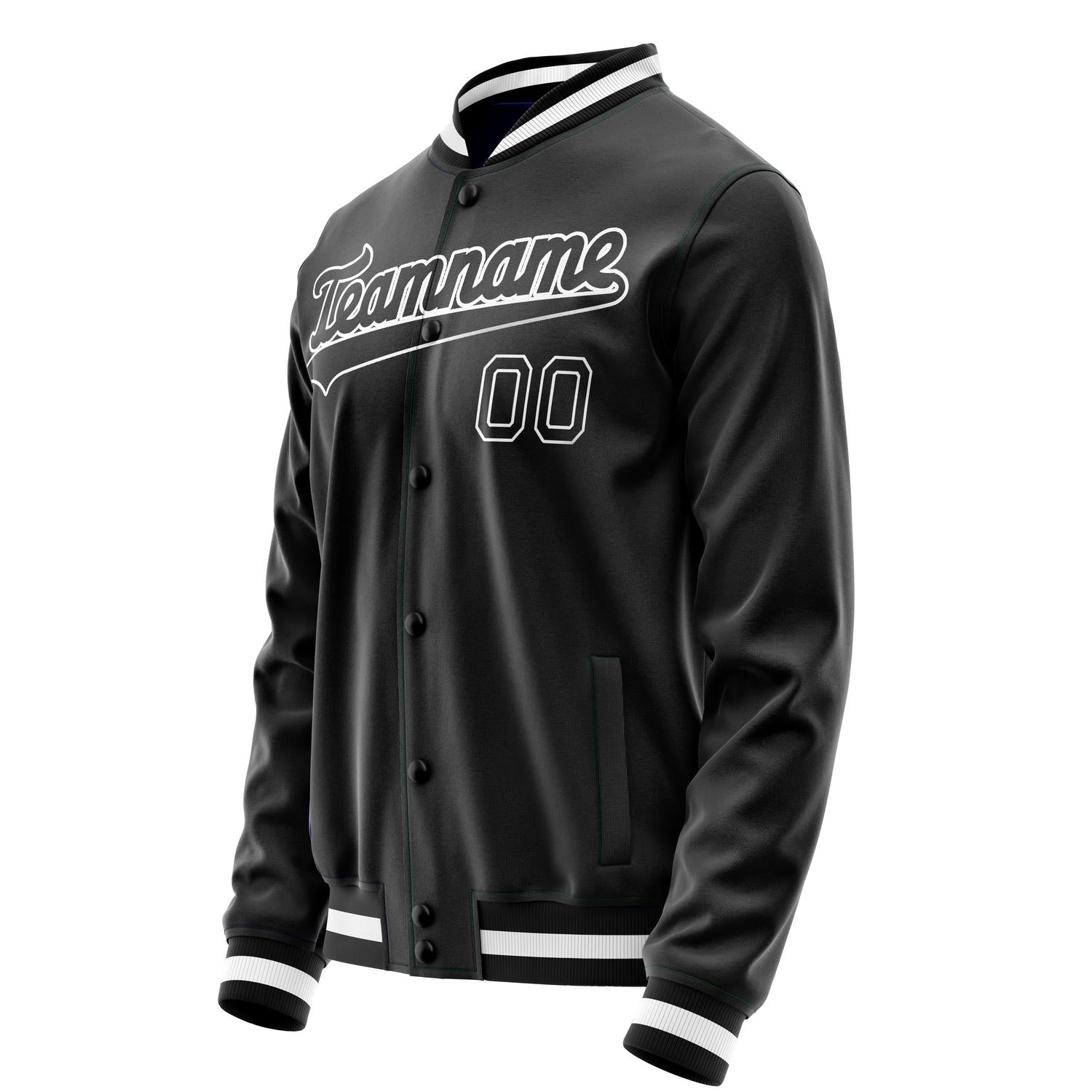 Custom Black White Solid Color Varsity Letterman Jacket JA02240617XF028