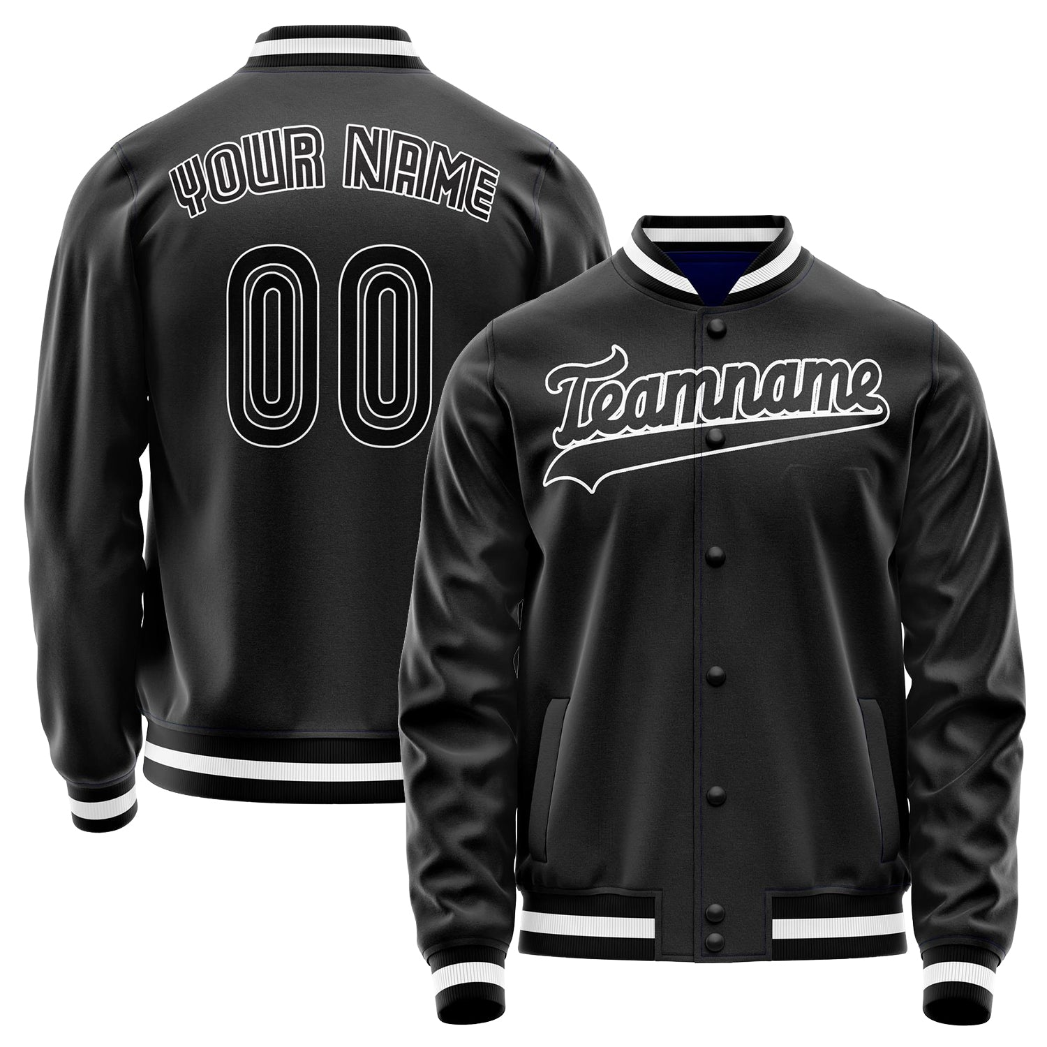 Custom Black White Solid Color Varsity Letterman Jacket JA02240617XF029