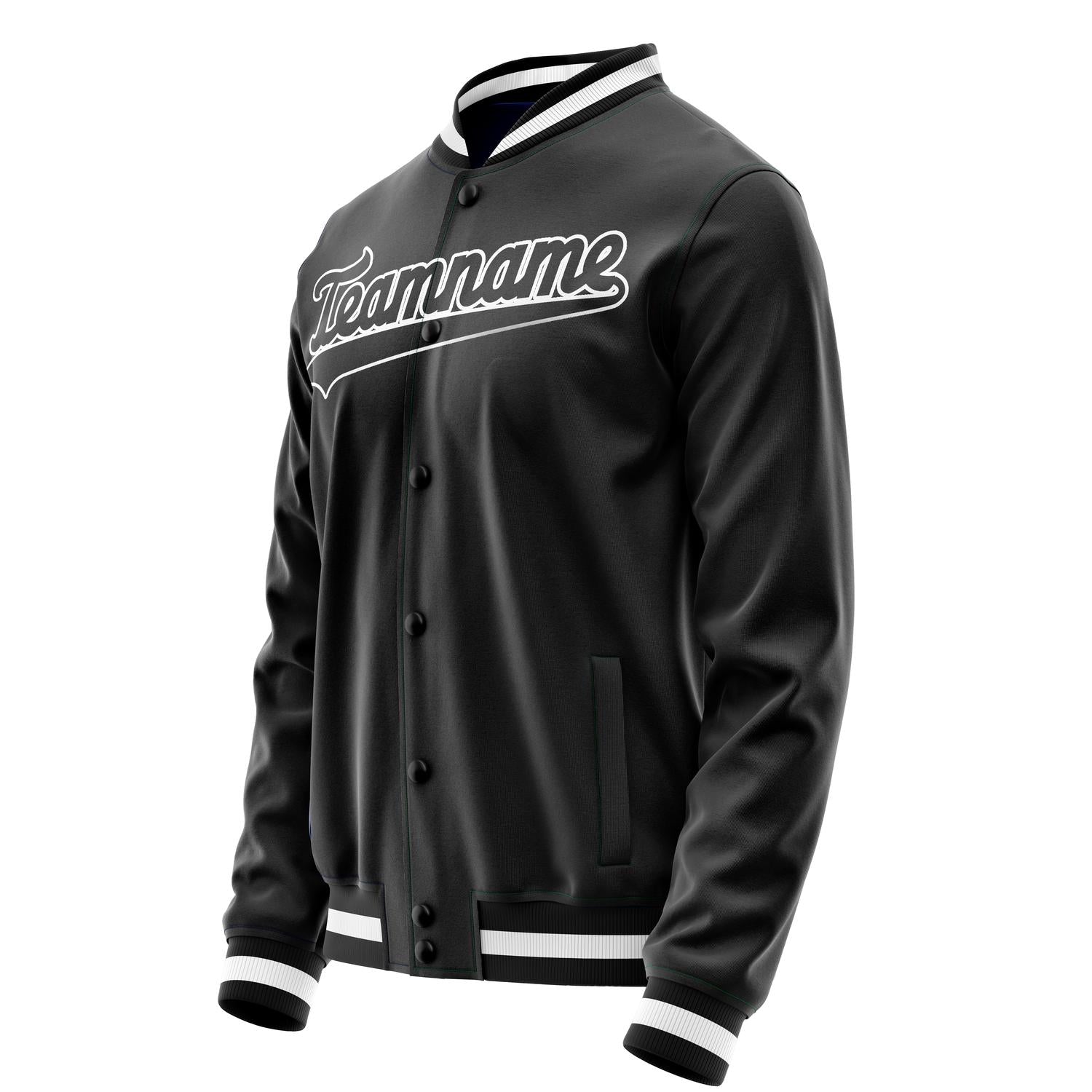 Custom Black White Solid Color Varsity Letterman Jacket JA02240617XF029