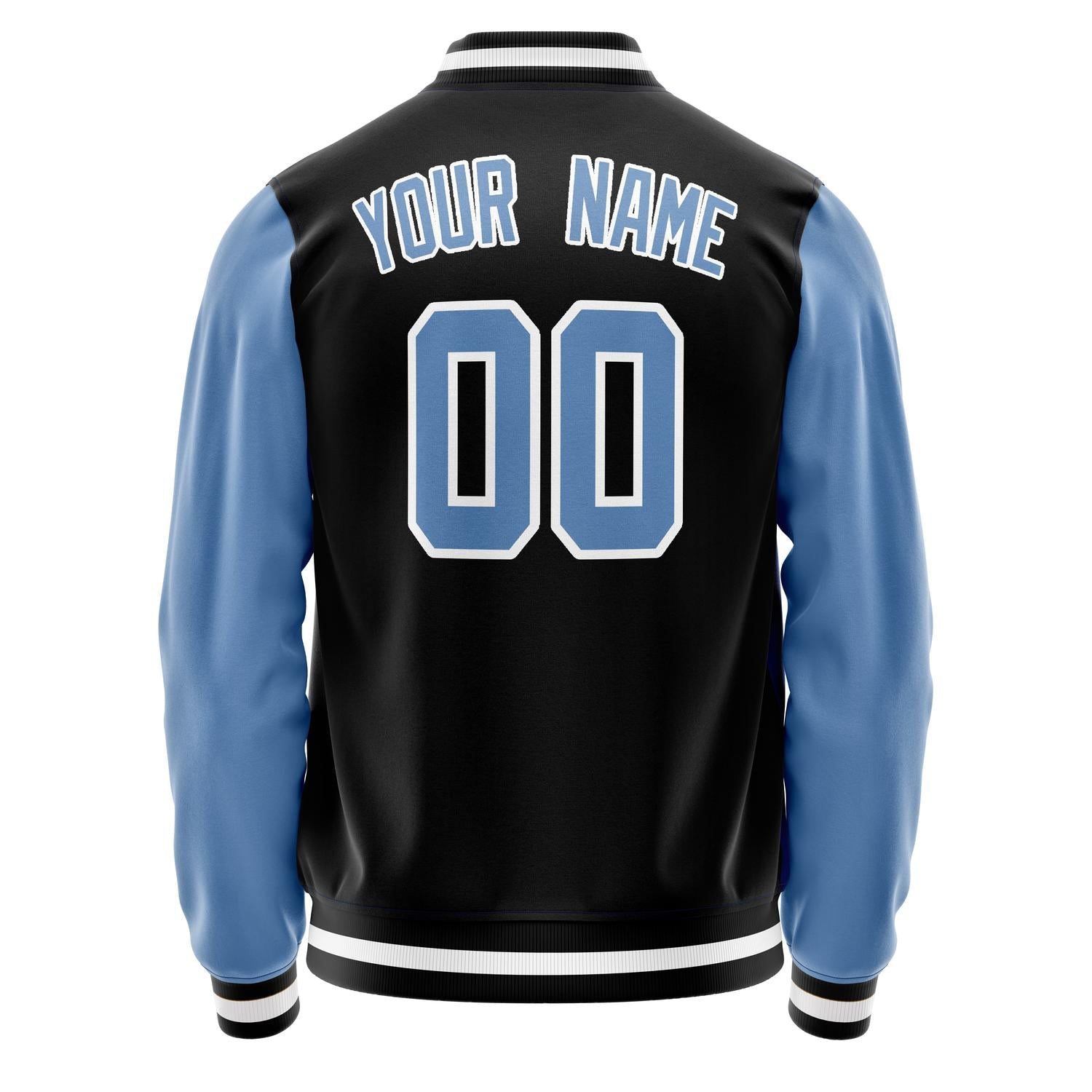 Custom Black Light-Blue Solid Color Varsity Letterman Jacket JA02240617XF030