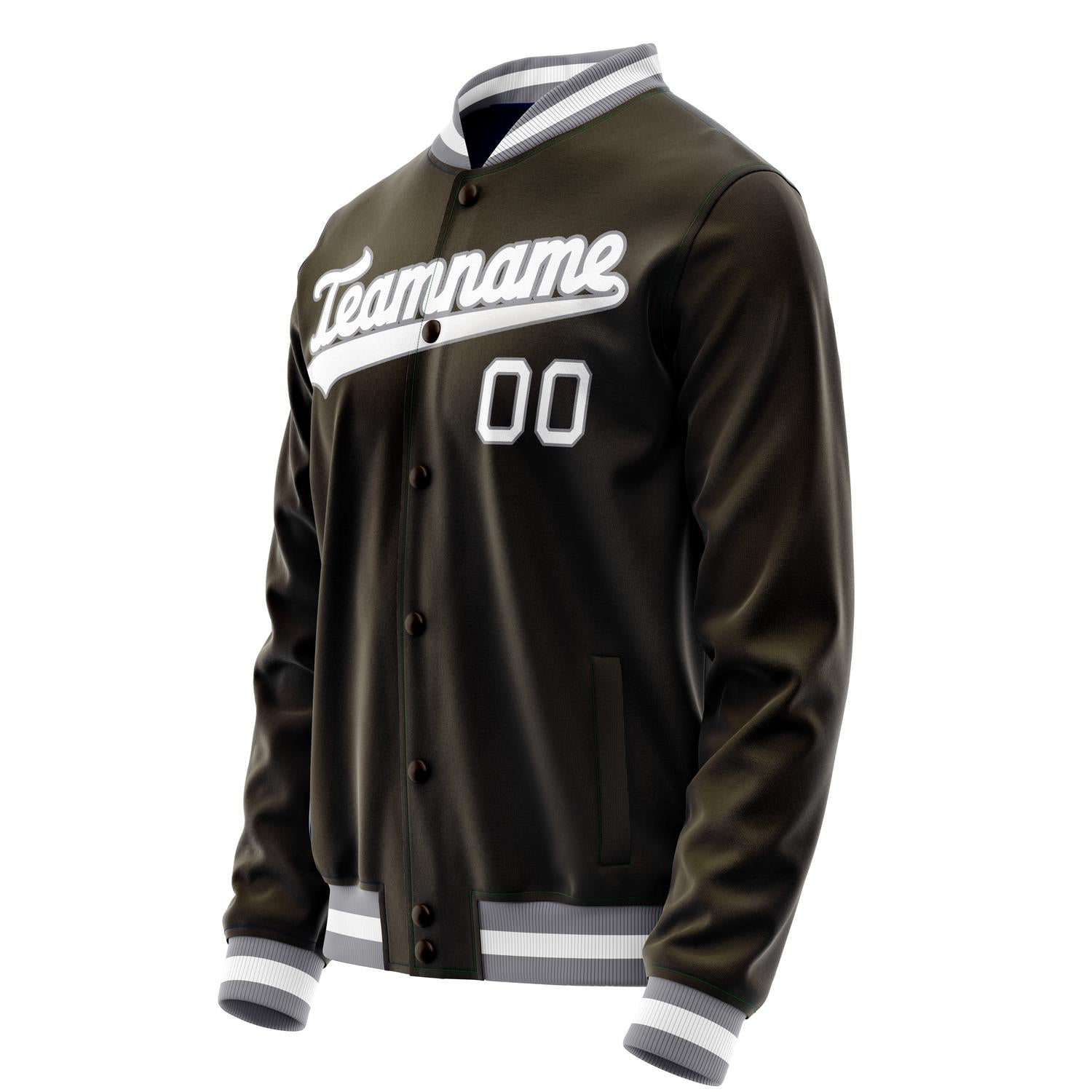 Custom Brown White Solid Color Varsity Letterman Jacket JA02240617XF062