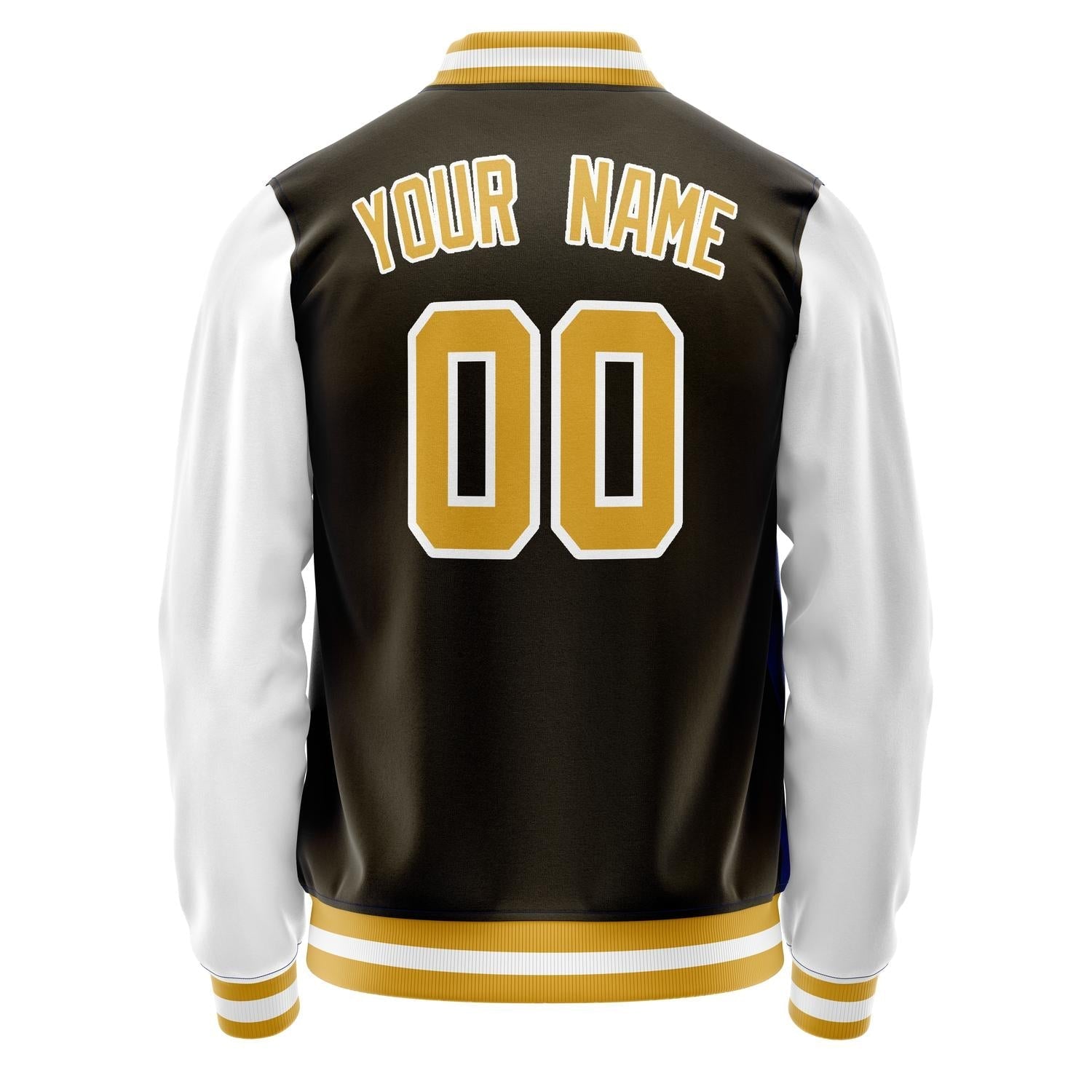 Custom Brown White Solid Color Varsity Letterman Jacket JA02240617XF063