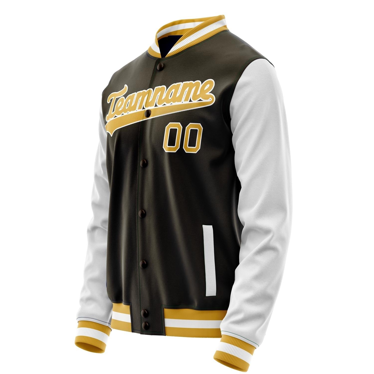 Custom Brown White Solid Color Varsity Letterman Jacket JA02240617XF063