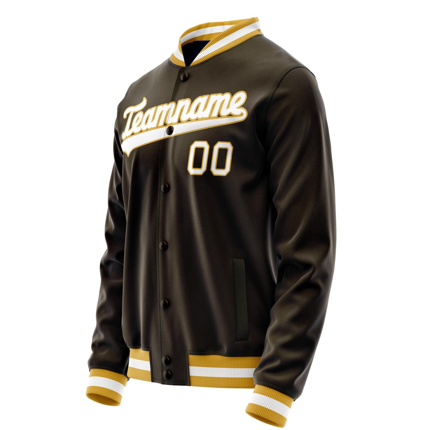 Custom Brown White Solid Color Varsity Letterman Jacket JA02240617XF064