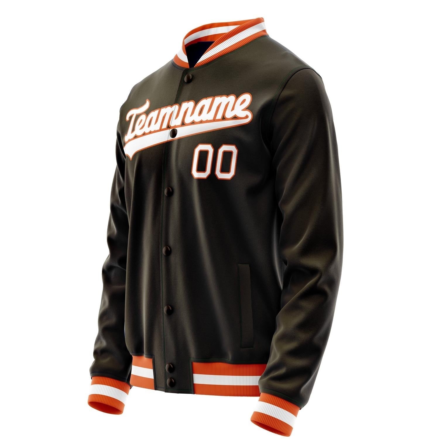 Custom Brown White Solid Color Varsity Letterman Jacket JA02240617XF067
