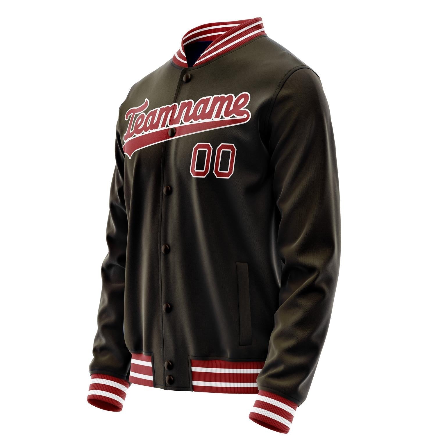 Custom Brown Red Solid Color Varsity Letterman Jacket JA02240617XF081