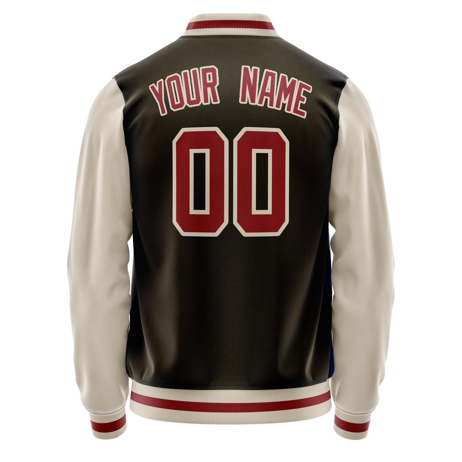 Custom Brown Cream Solid Color Varsity Letterman Jacket JA02240617XF082