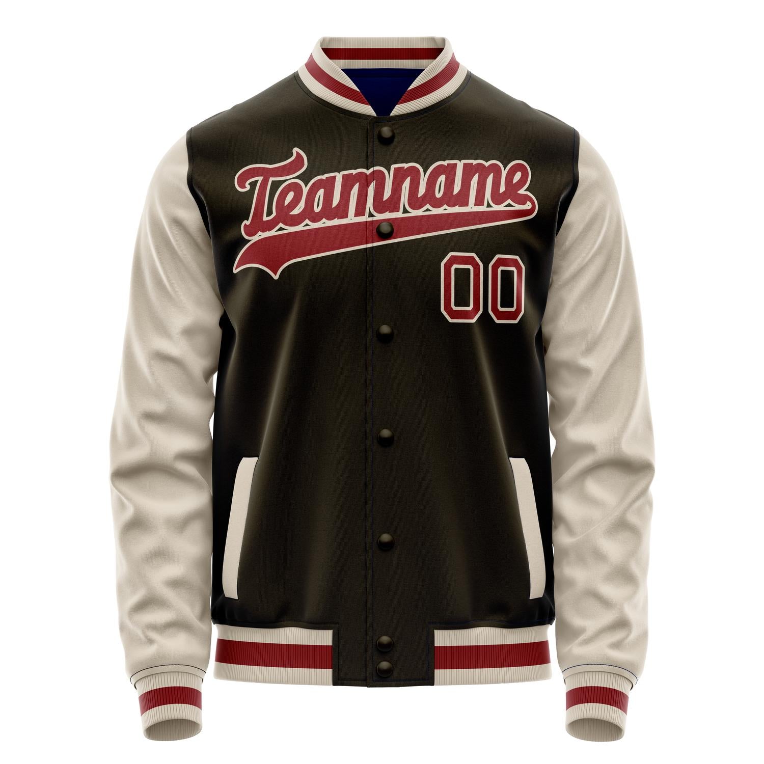 Custom Brown Cream Solid Color Varsity Letterman Jacket JA02240617XF082