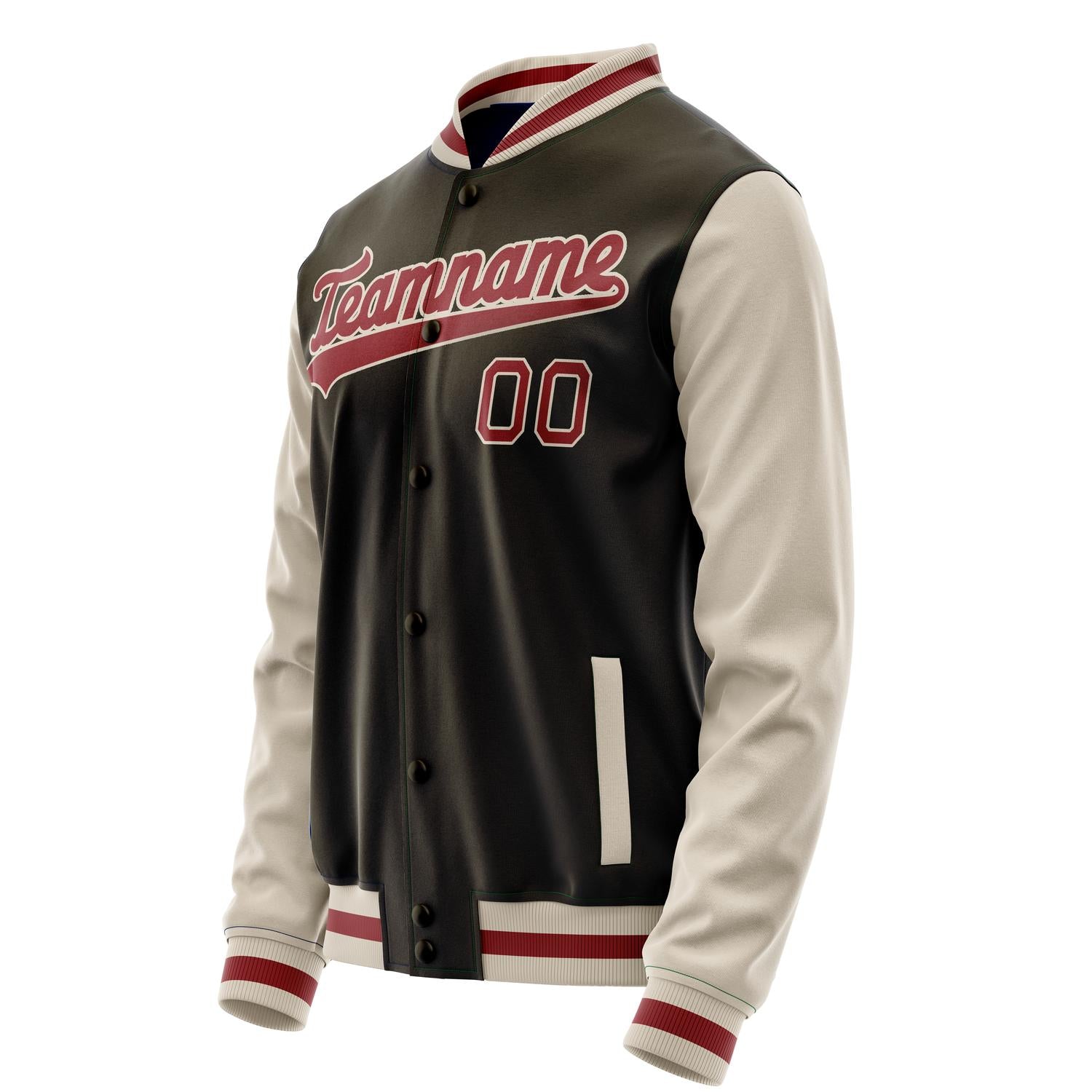 Custom Brown Cream Solid Color Varsity Letterman Jacket JA02240617XF082
