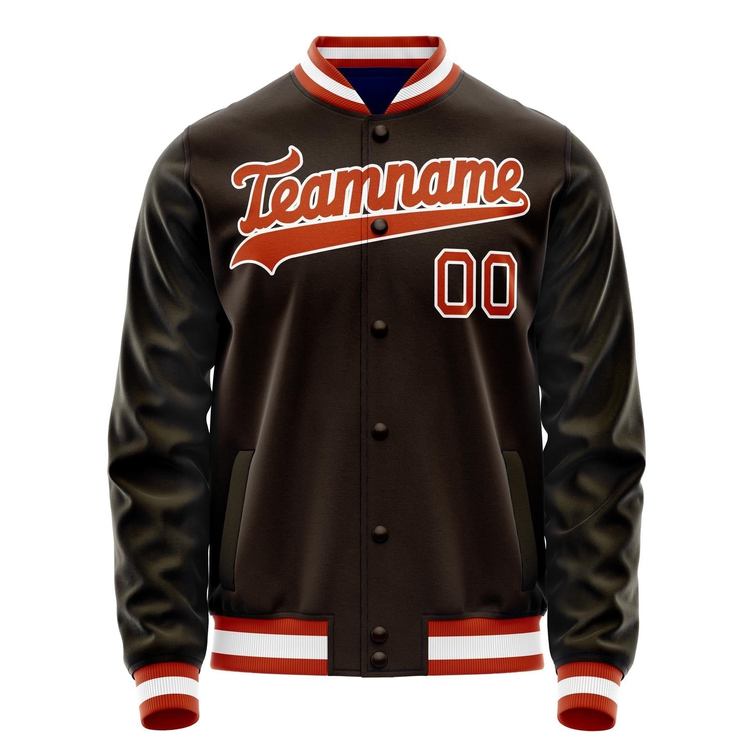 Custom Brown Orange Solid Color Varsity Letterman Jacket JA02240617XF083