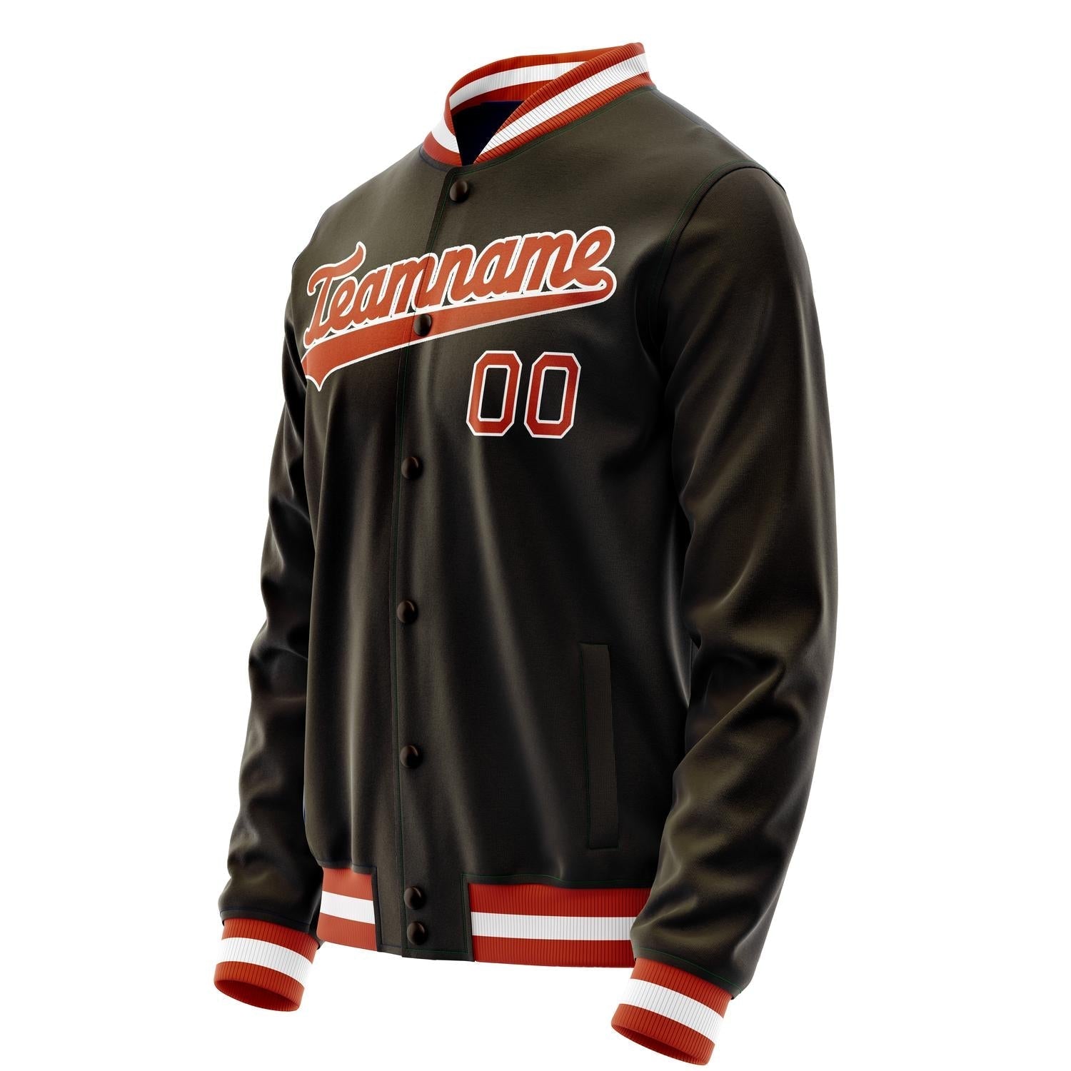 Custom Brown Orange Solid Color Varsity Letterman Jacket JA02240617XF083