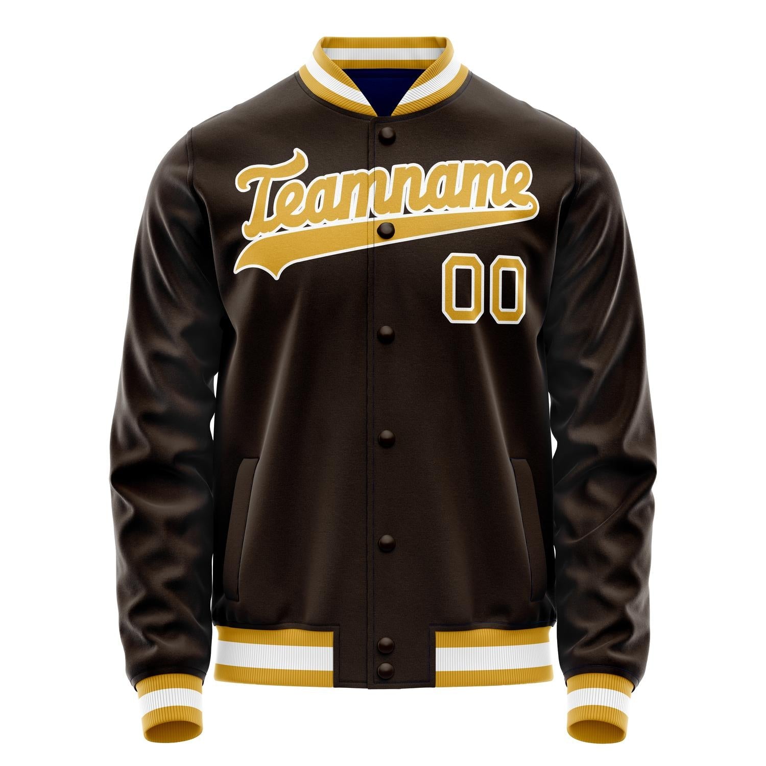 Custom Brown Gold Solid Color Varsity Letterman Jacket JA02240617XF085