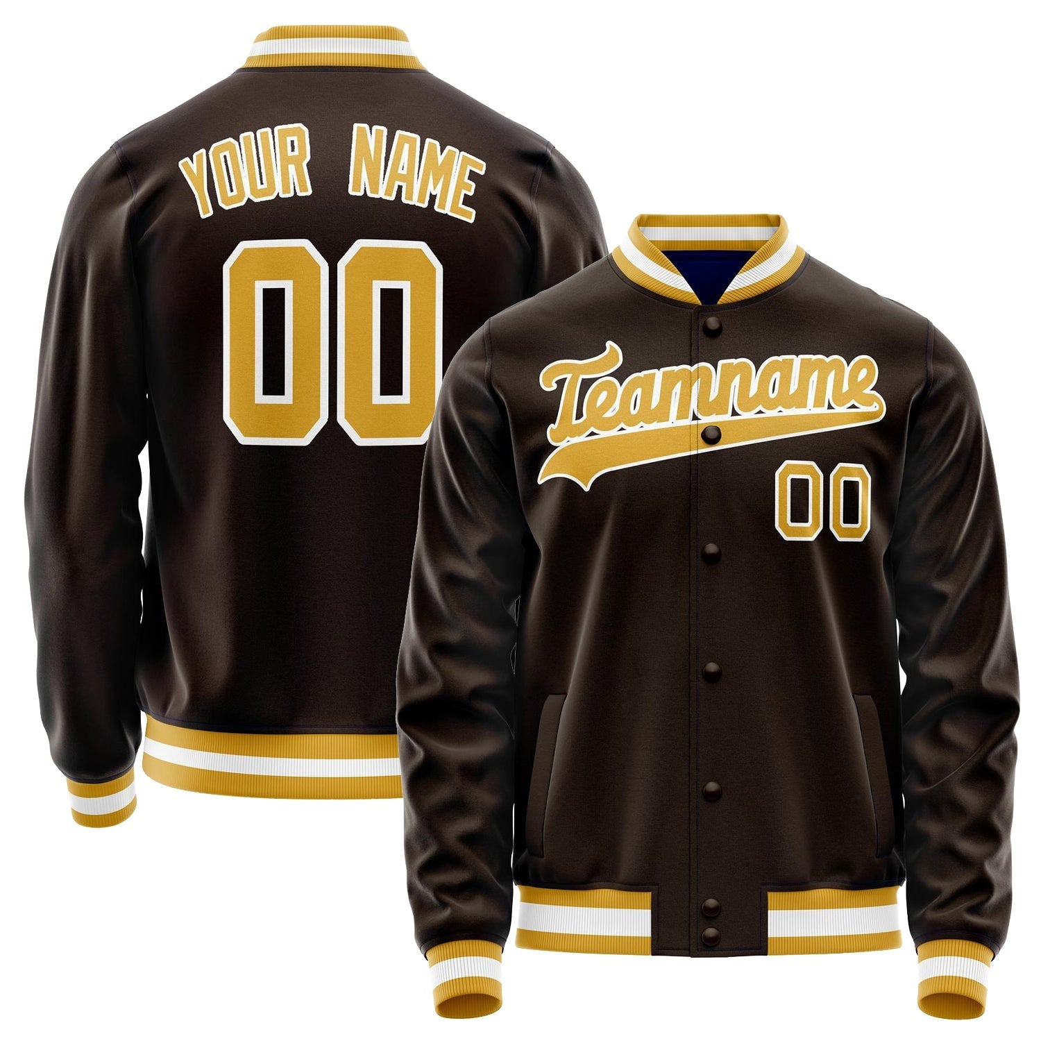 Custom Brown Gold Solid Color Varsity Letterman Jacket JA02240617XF085