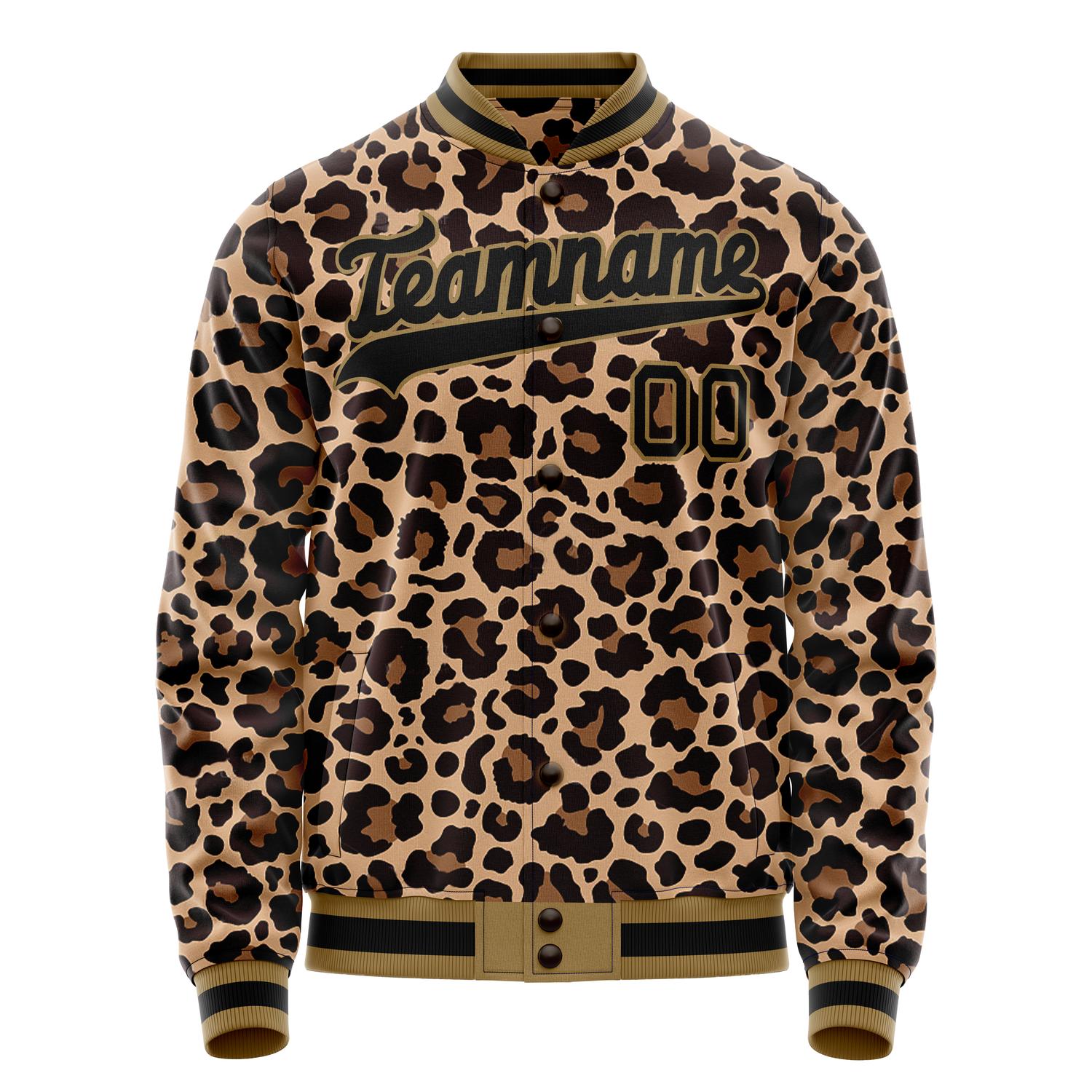 Custom Brown Black Leopard 3D Varsity Letterman Jacket JA02240617XF086