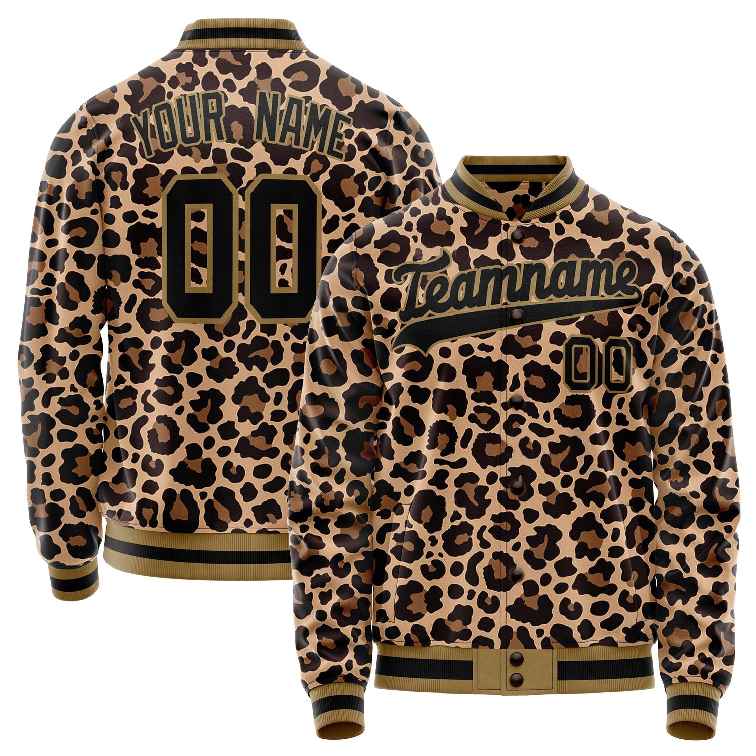 Custom Brown Black Leopard 3D Varsity Letterman Jacket JA02240617XF086