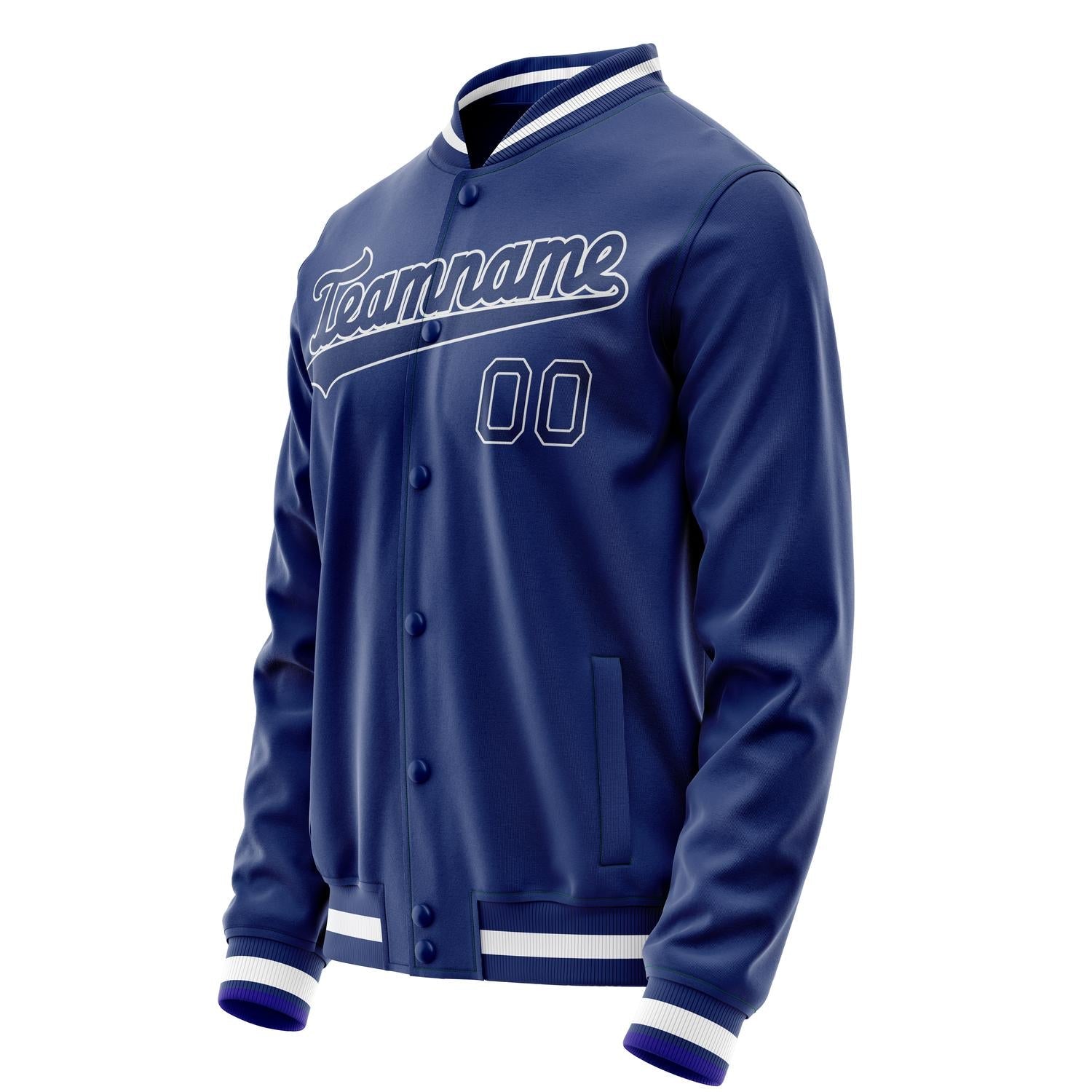 Custom Royal White Solid Color Varsity Letterman Jacket JA02240617XF537
