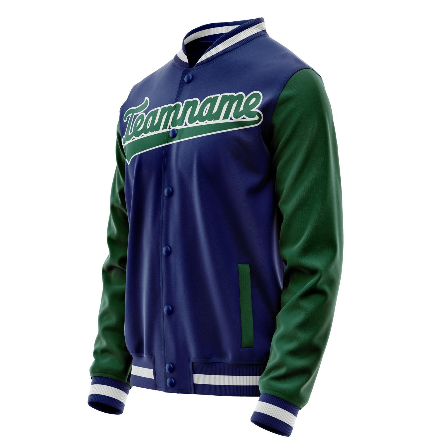 Custom Royal Kelly-Green Solid Color Varsity Letterman Jacket JA02240617XF539