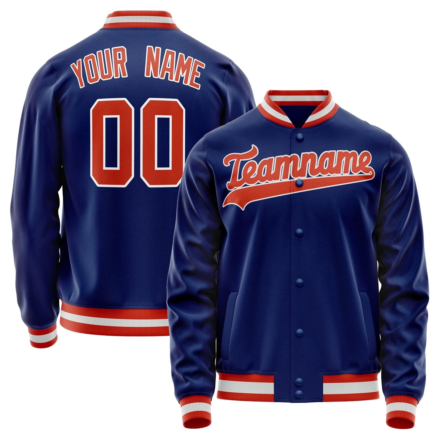 Custom Royal Orange Solid Color Varsity Letterman Jacket JA02240617XF540