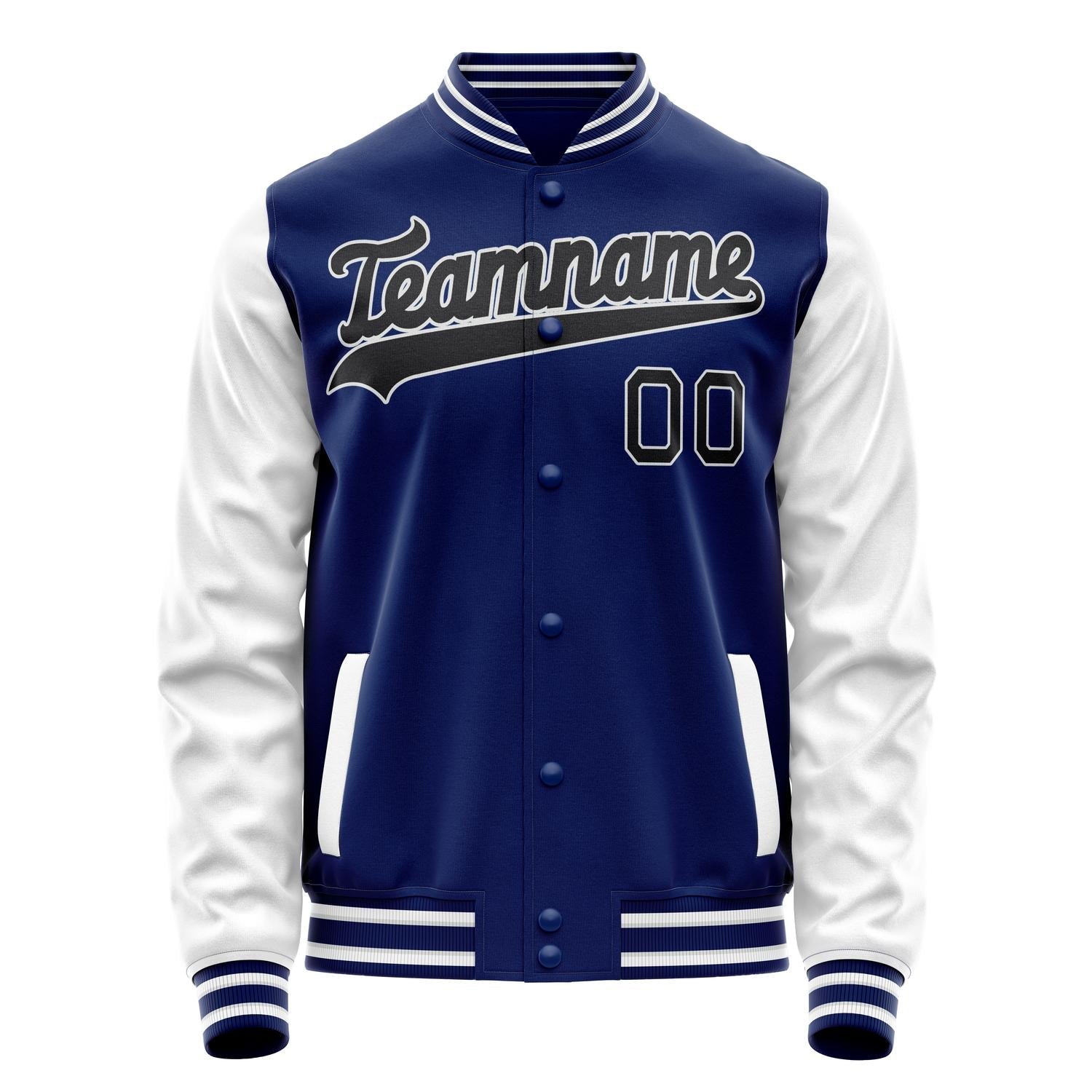 Custom Royal White Solid Color Varsity Letterman Jacket JA02240617XF542