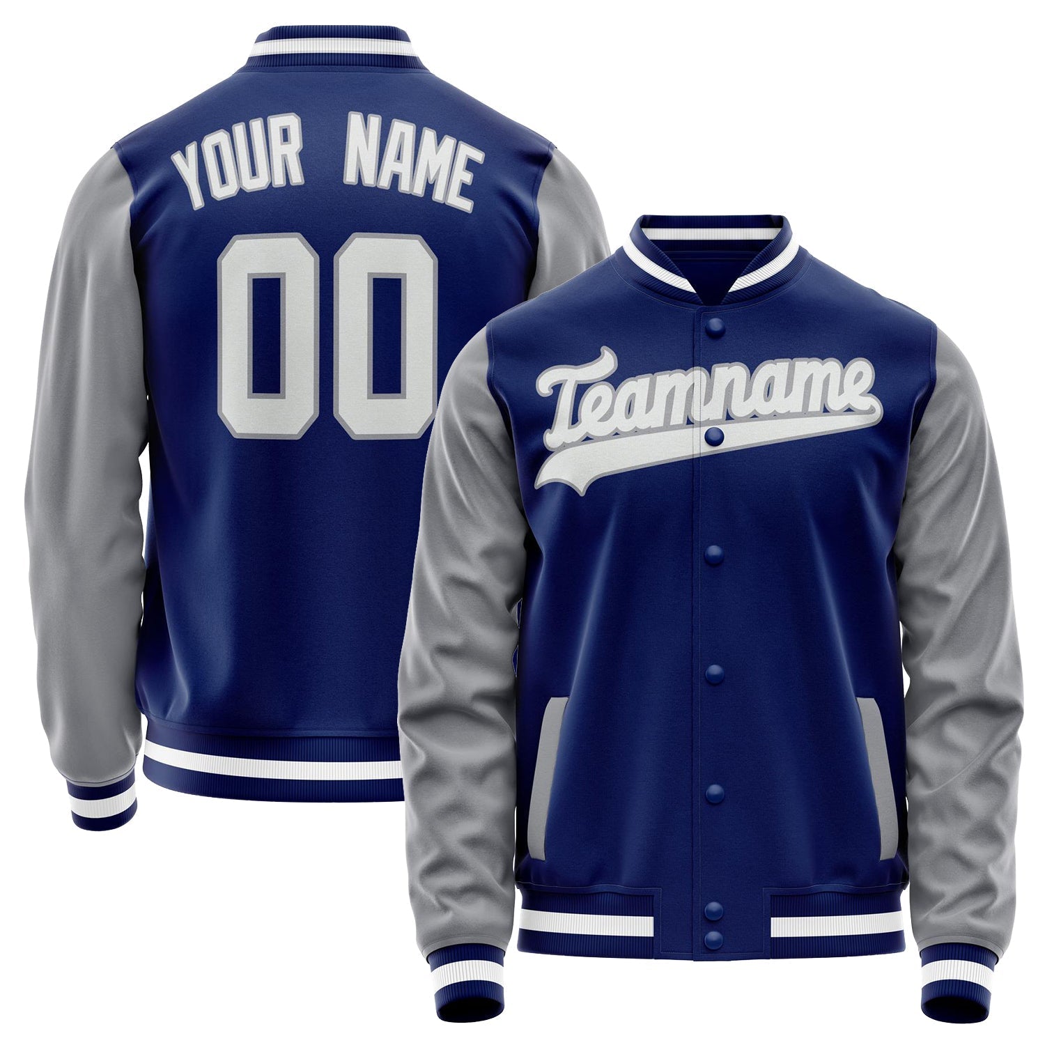 Custom Royal Gray Solid Color Varsity Letterman Jacket JA02240617XF543