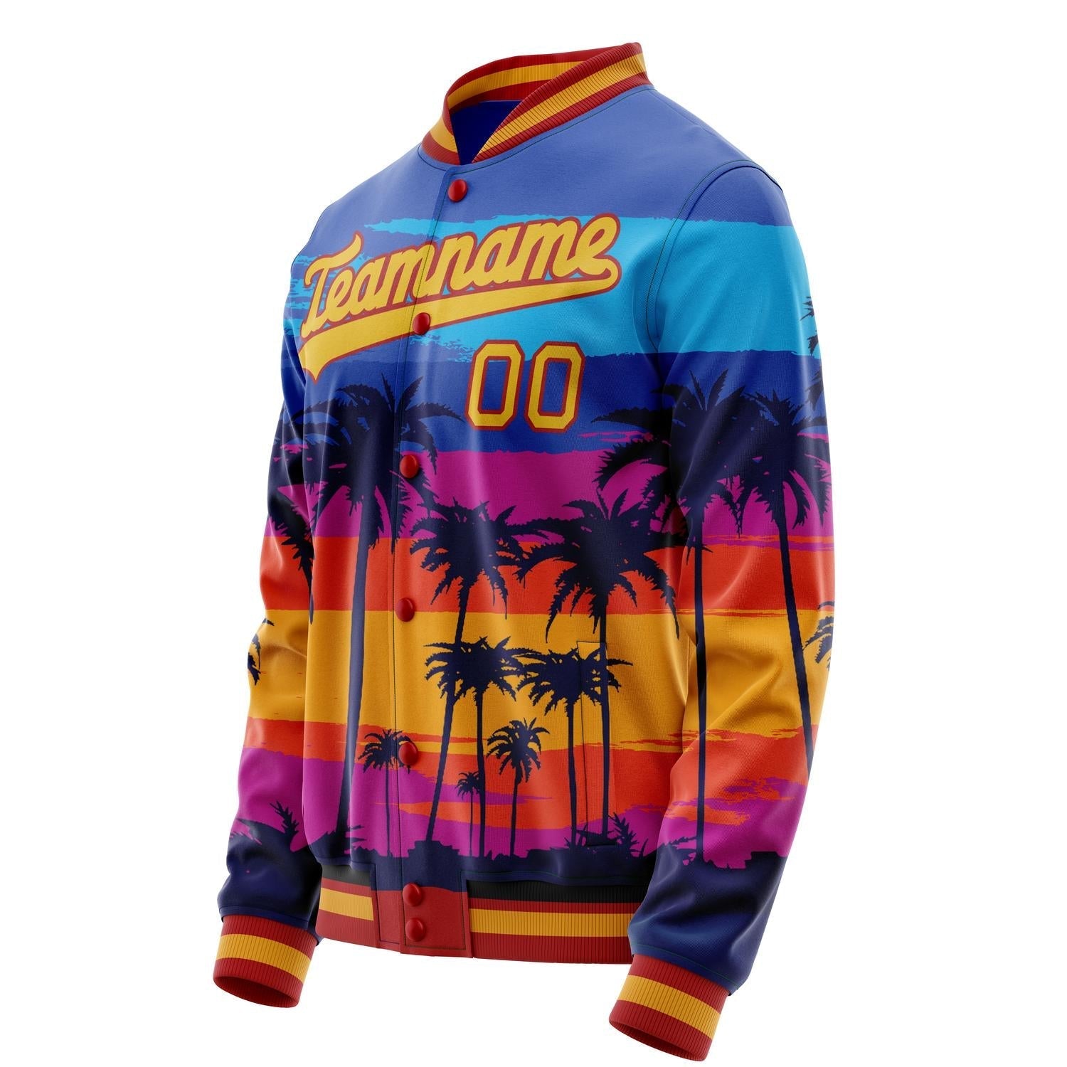 Custom Royal Old Hawaii Palm Trees 3D Pattern Varsity Letterman Jacket JA02240617XF546