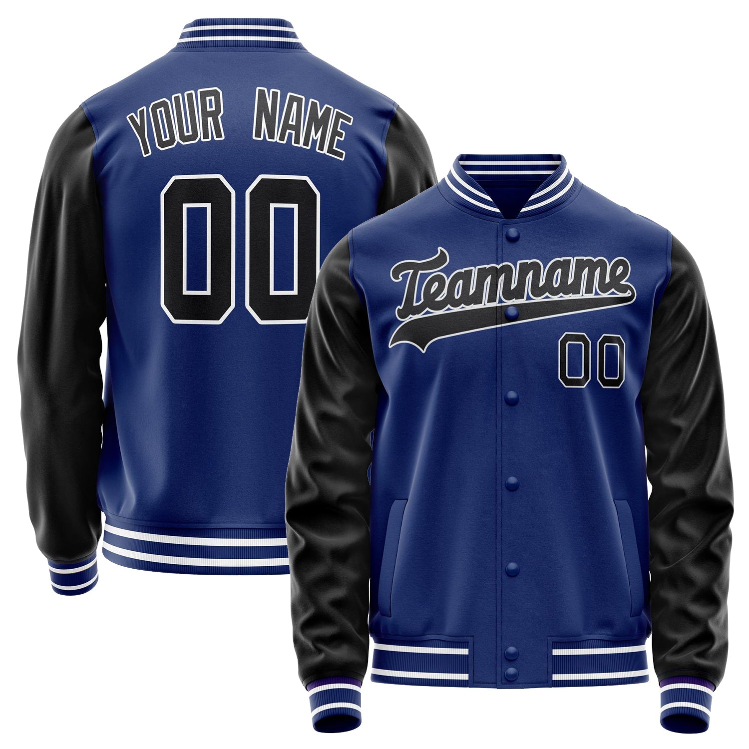 Custom Royal Black Solid Color Varsity Letterman Jacket JA02240617XF550