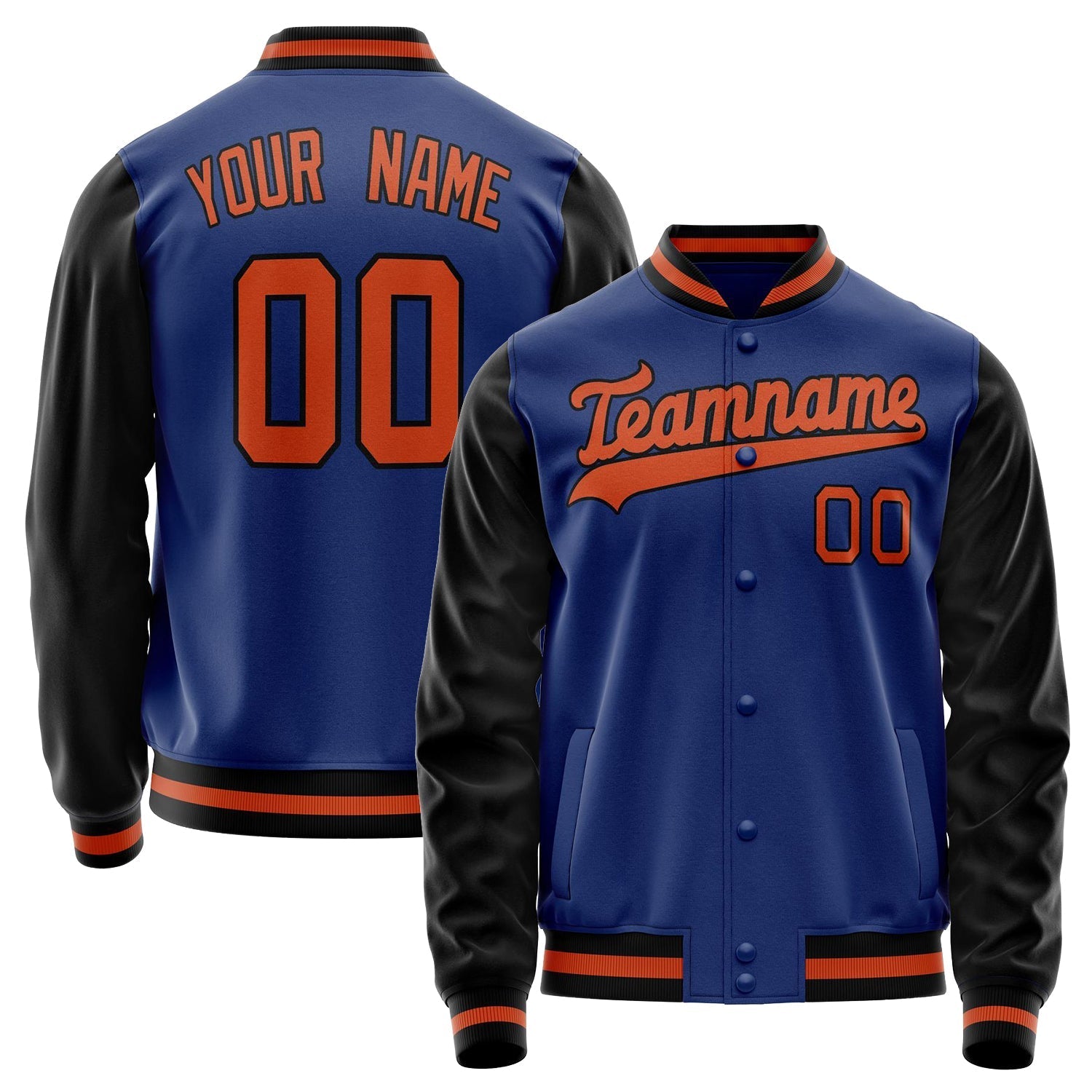 Custom Royal Black Solid Color Varsity Letterman Jacket JA02240617XF551