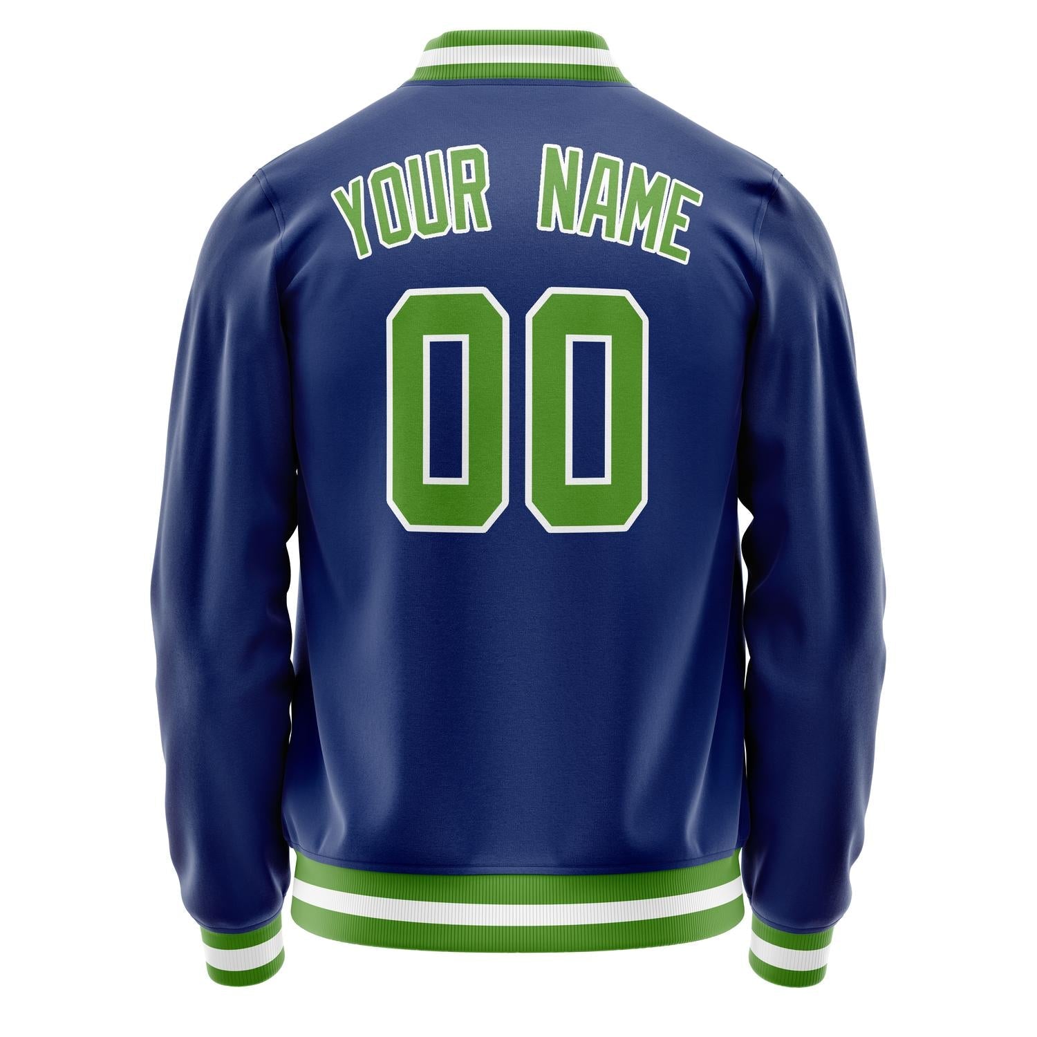 Custom Royal Neon-Green Solid Color Varsity Letterman Jacket JA02240617XF553