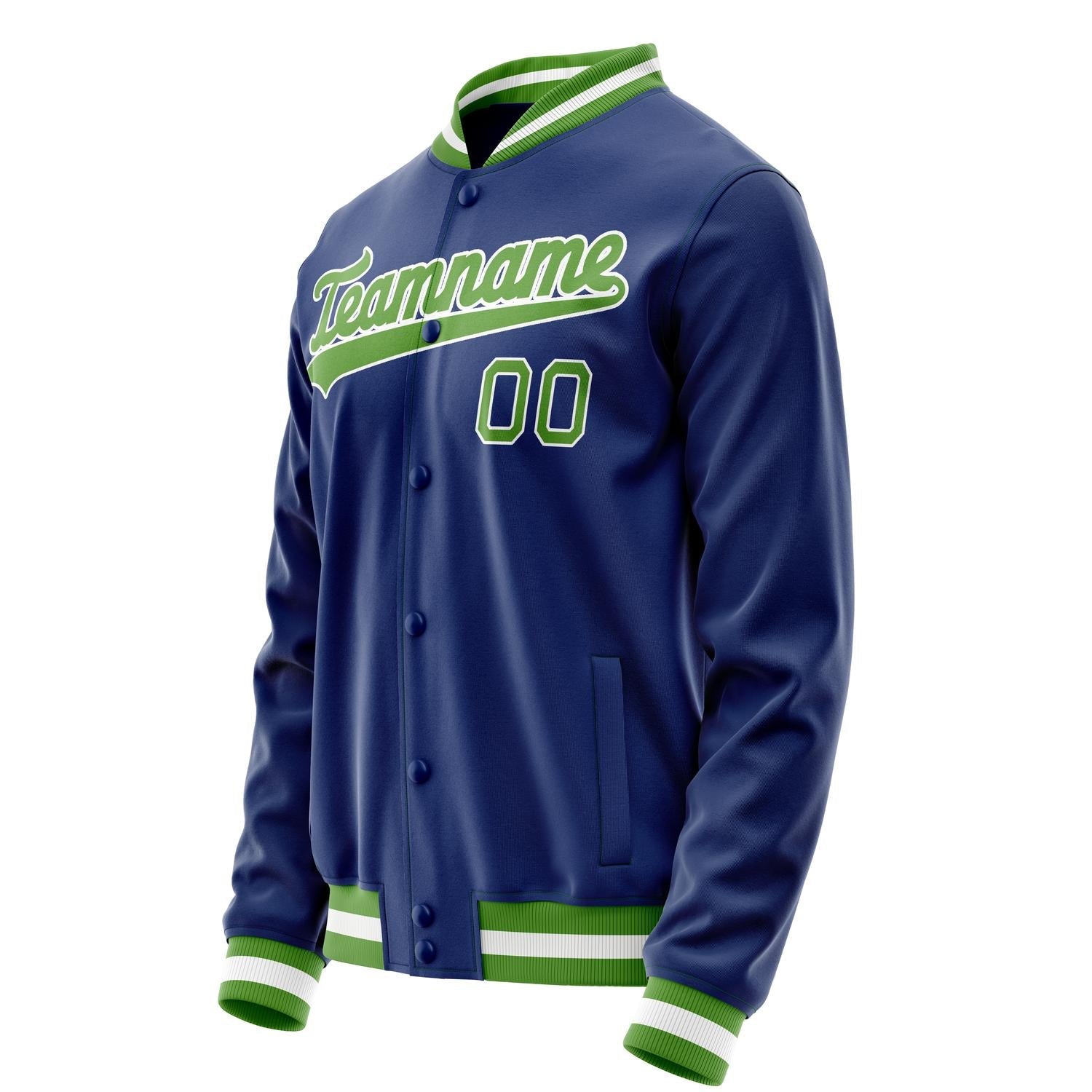 Custom Royal Neon-Green Solid Color Varsity Letterman Jacket JA02240617XF553