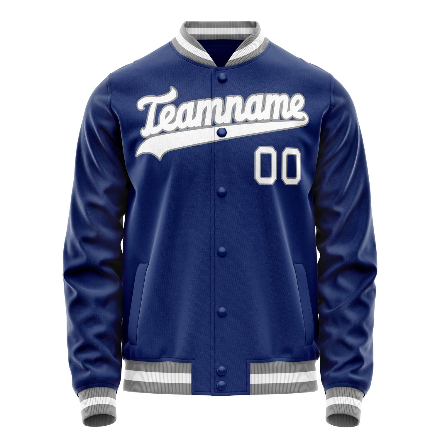Custom Royal White Solid Color Varsity Letterman Jacket JA02240617XF554