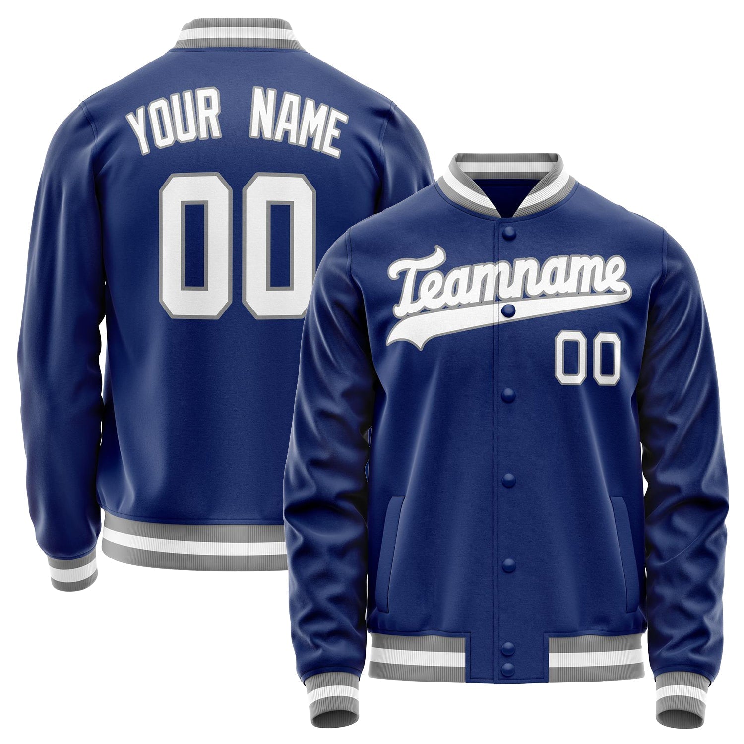 Custom Royal White Solid Color Varsity Letterman Jacket JA02240617XF554
