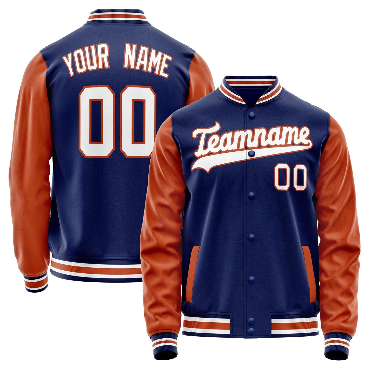 Custom Royal Texas-Orange Solid Color Varsity Letterman Jacket JA02240617XF558