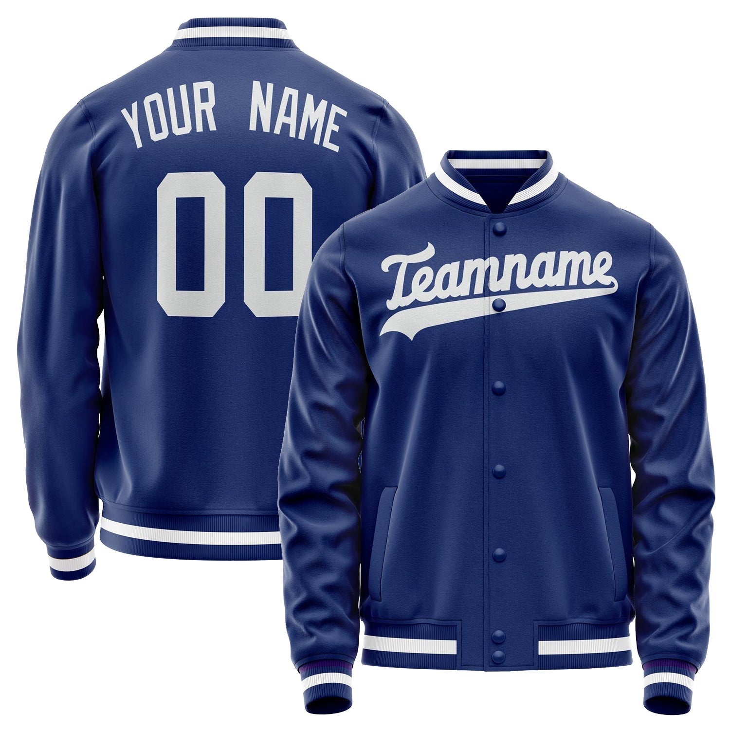 Custom Royal White Solid Color Varsity Letterman Jacket JA02240617XF561