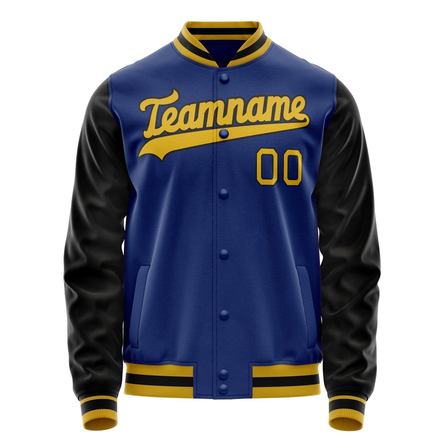 Custom Royal Black Solid Color Varsity Letterman Jacket JA02240617XF562