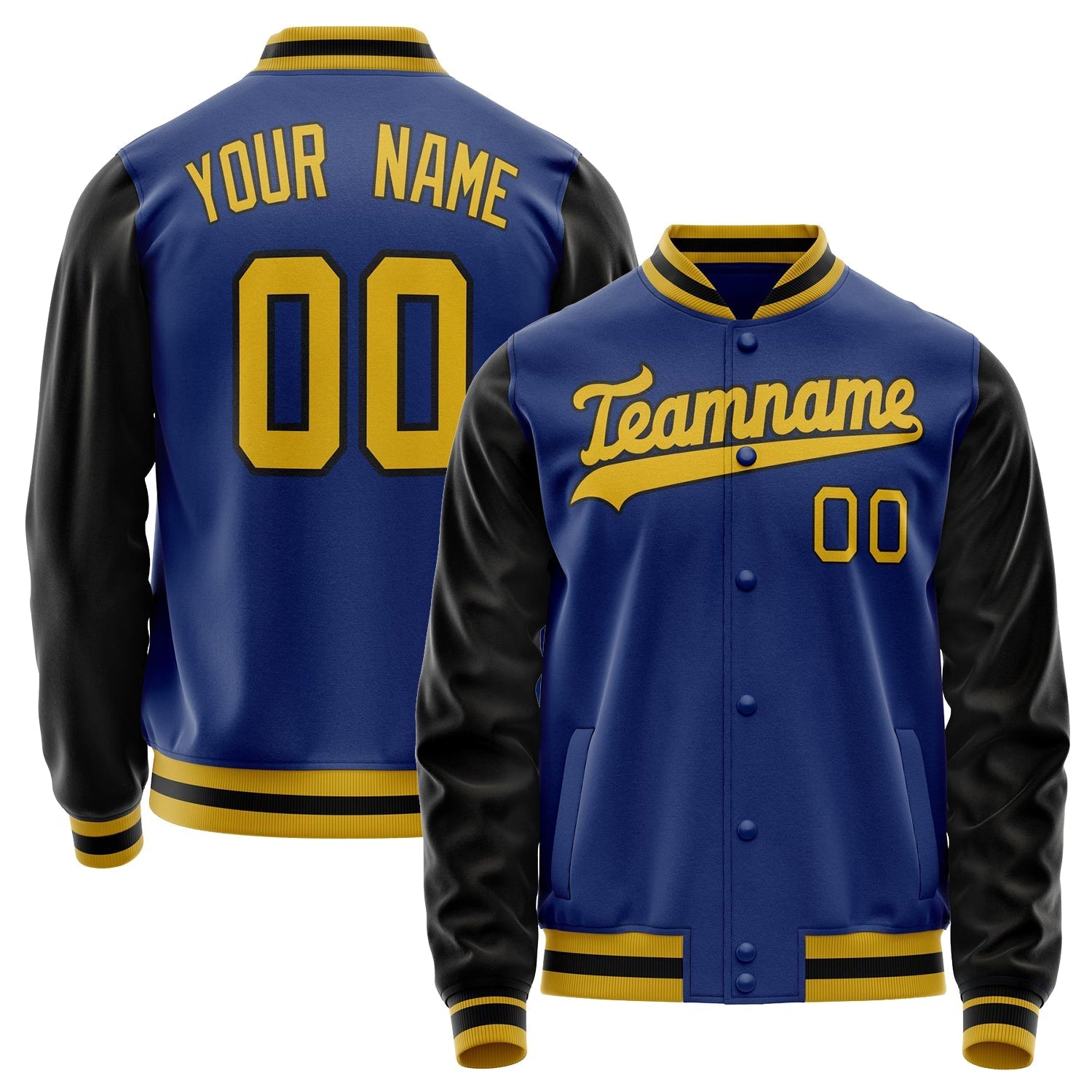 Custom Royal Black Solid Color Varsity Letterman Jacket JA02240617XF562
