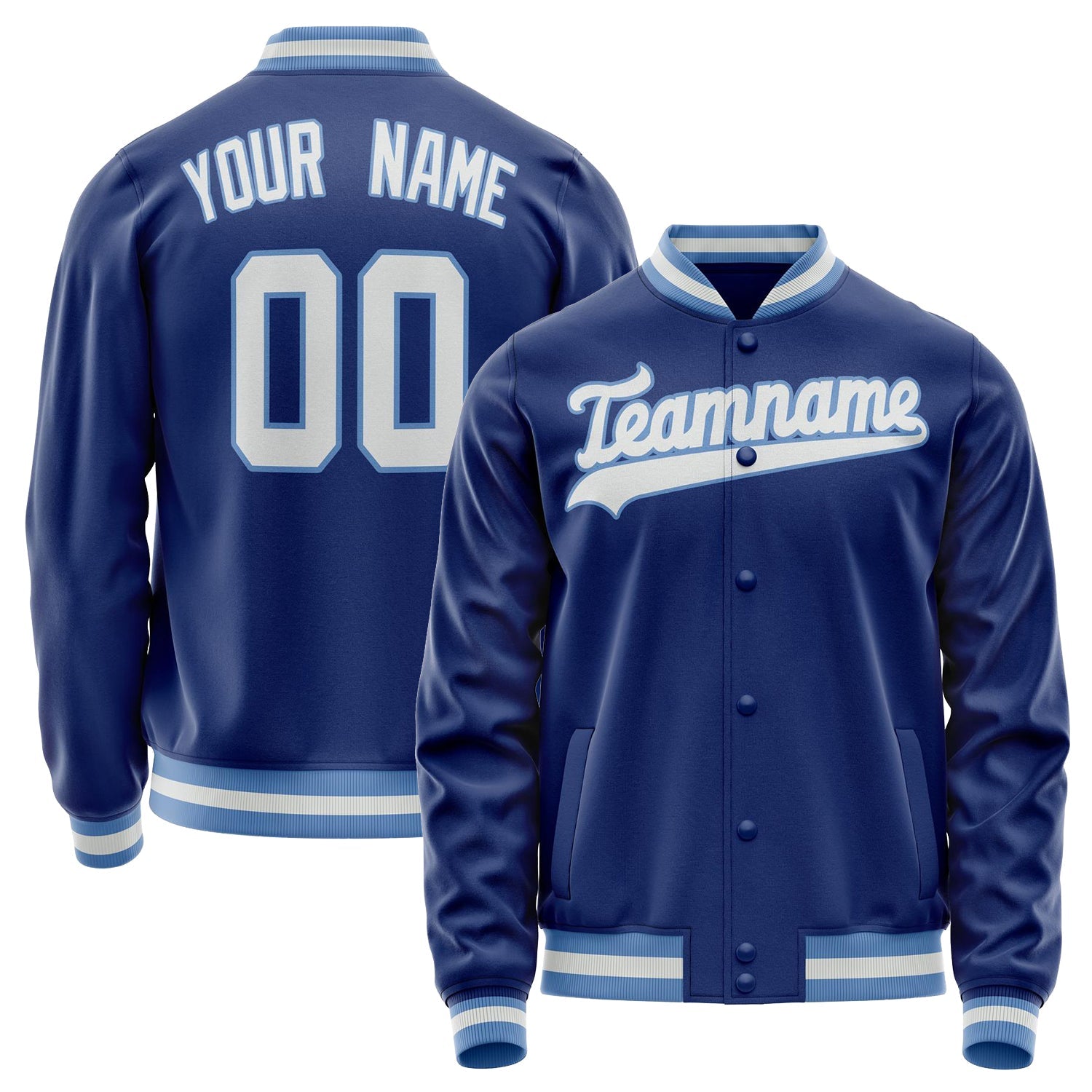 Custom Royal White Solid Color Varsity Letterman Jacket JA02240617XF563