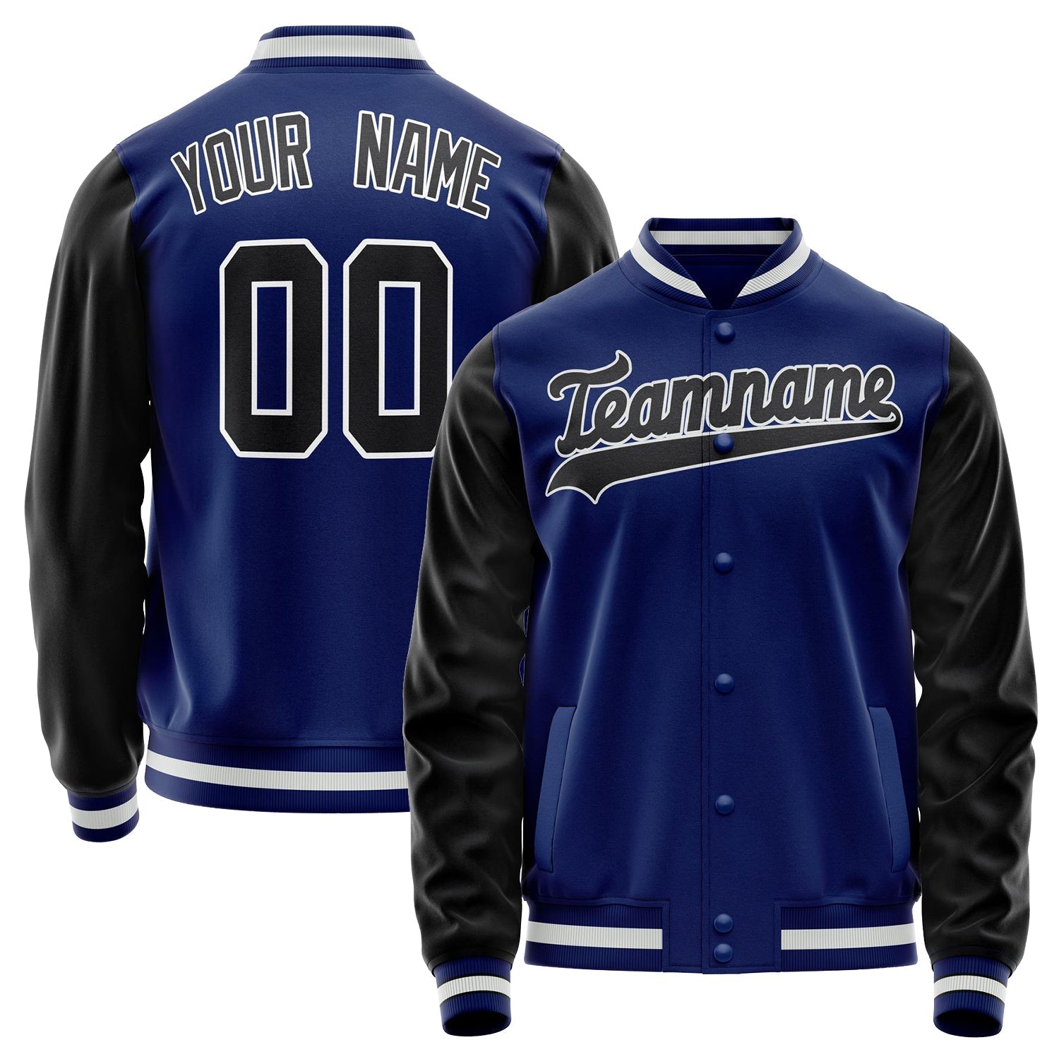 Custom Royal Black Solid Color Varsity Letterman Jacket JA02240617XF564