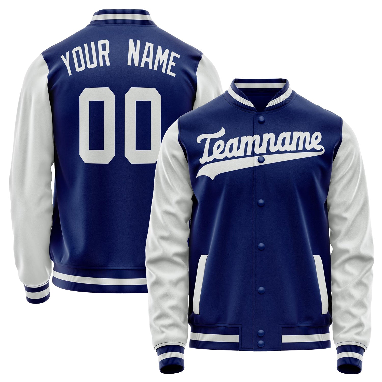 Custom Royal White Solid Color Varsity Letterman Jacket JA02240617XF566