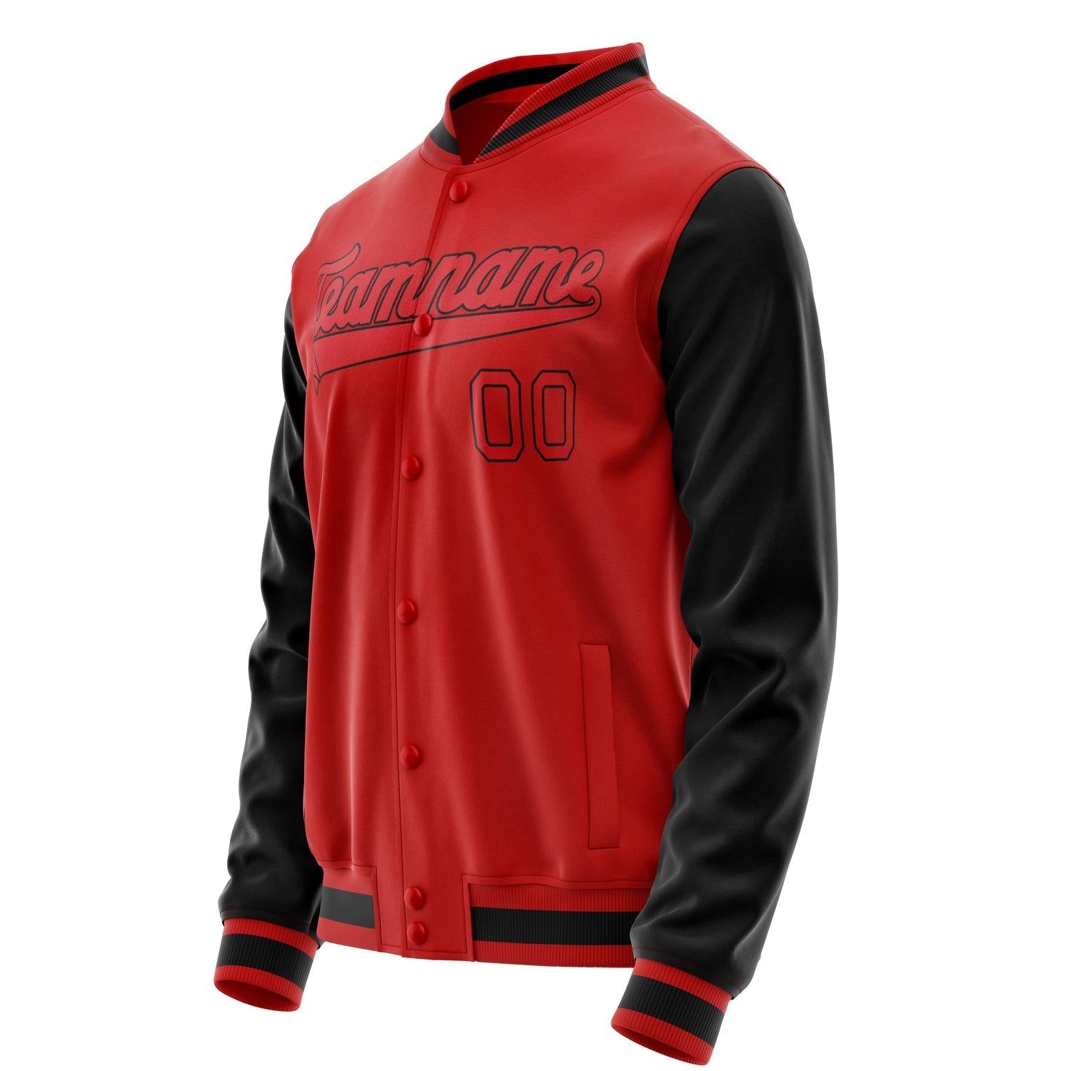 Custom Red Black Solid Color Varsity Letterman Jacket JA02240617XY386