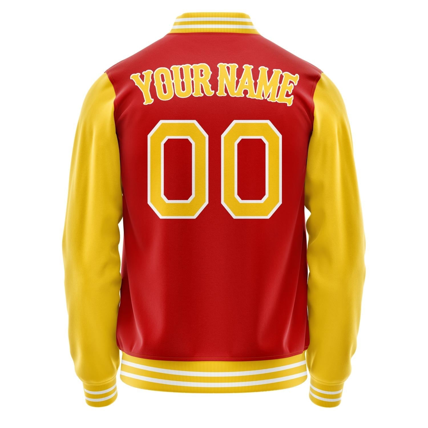Custom Red Yellow Solid Color Varsity Letterman Jacket JA02240617XY387